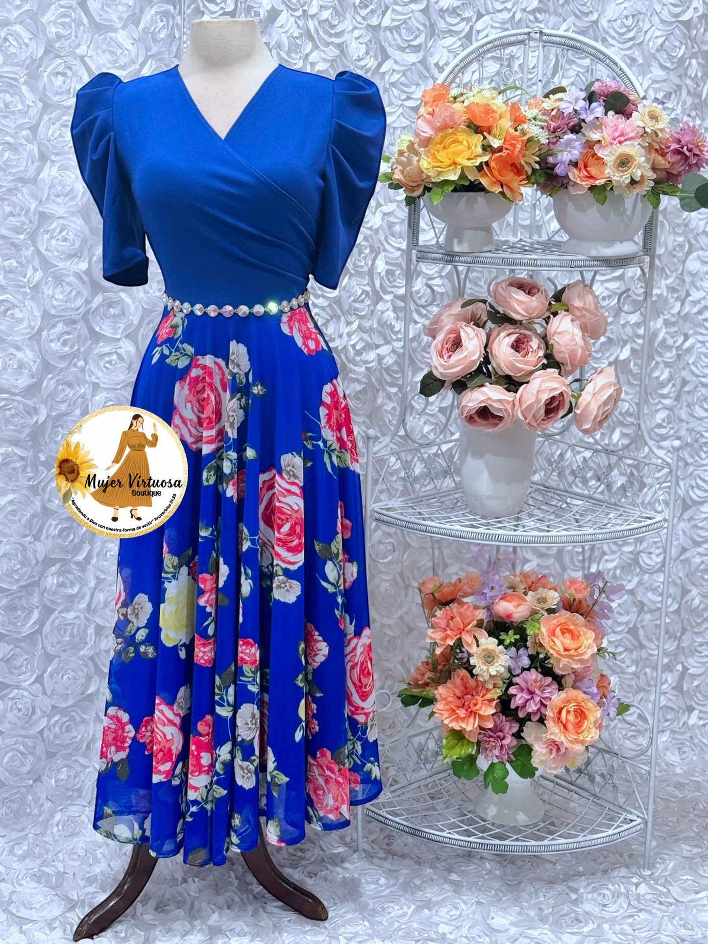 Susan Royal Blue Floral Mesh Dress