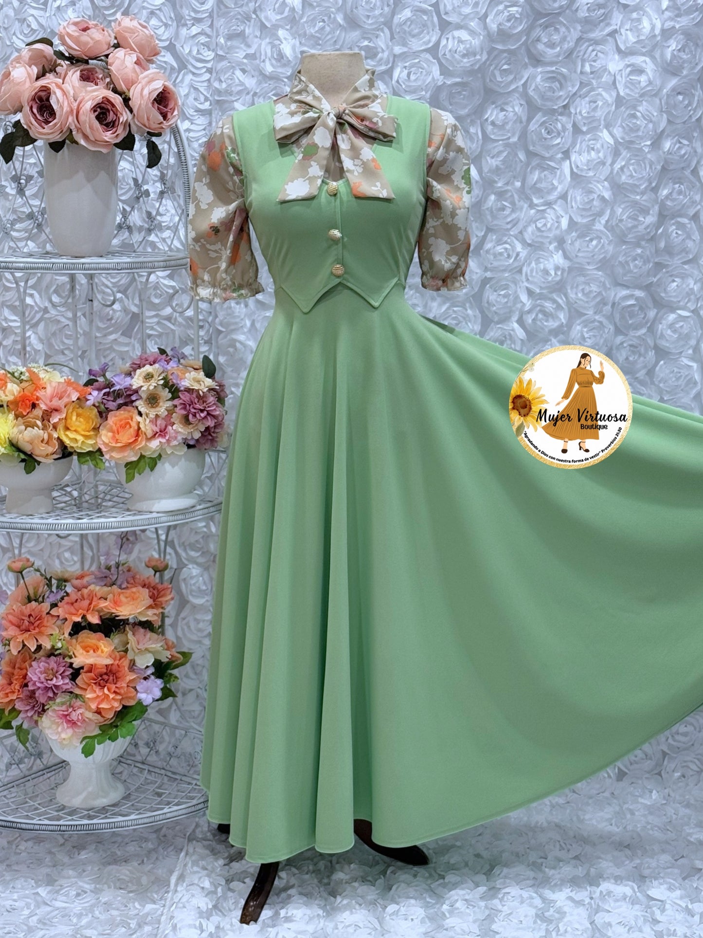 Beige Floral Bow Top