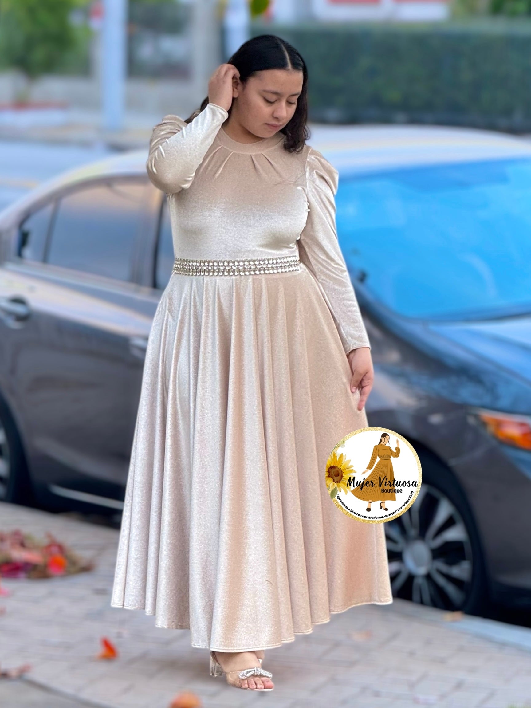 Eloisa Ivory Glitter Velvet Dress  Mujer Virtuosa Boutique