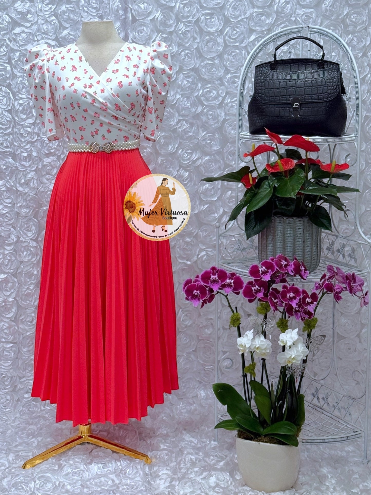 Jessica White/Coral Floral Dress