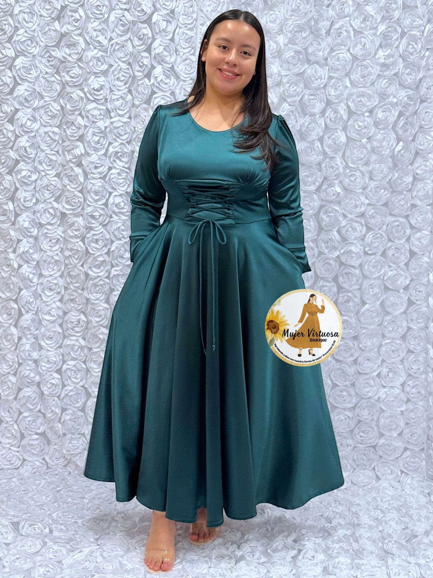 Emerald Corset Satin Dress