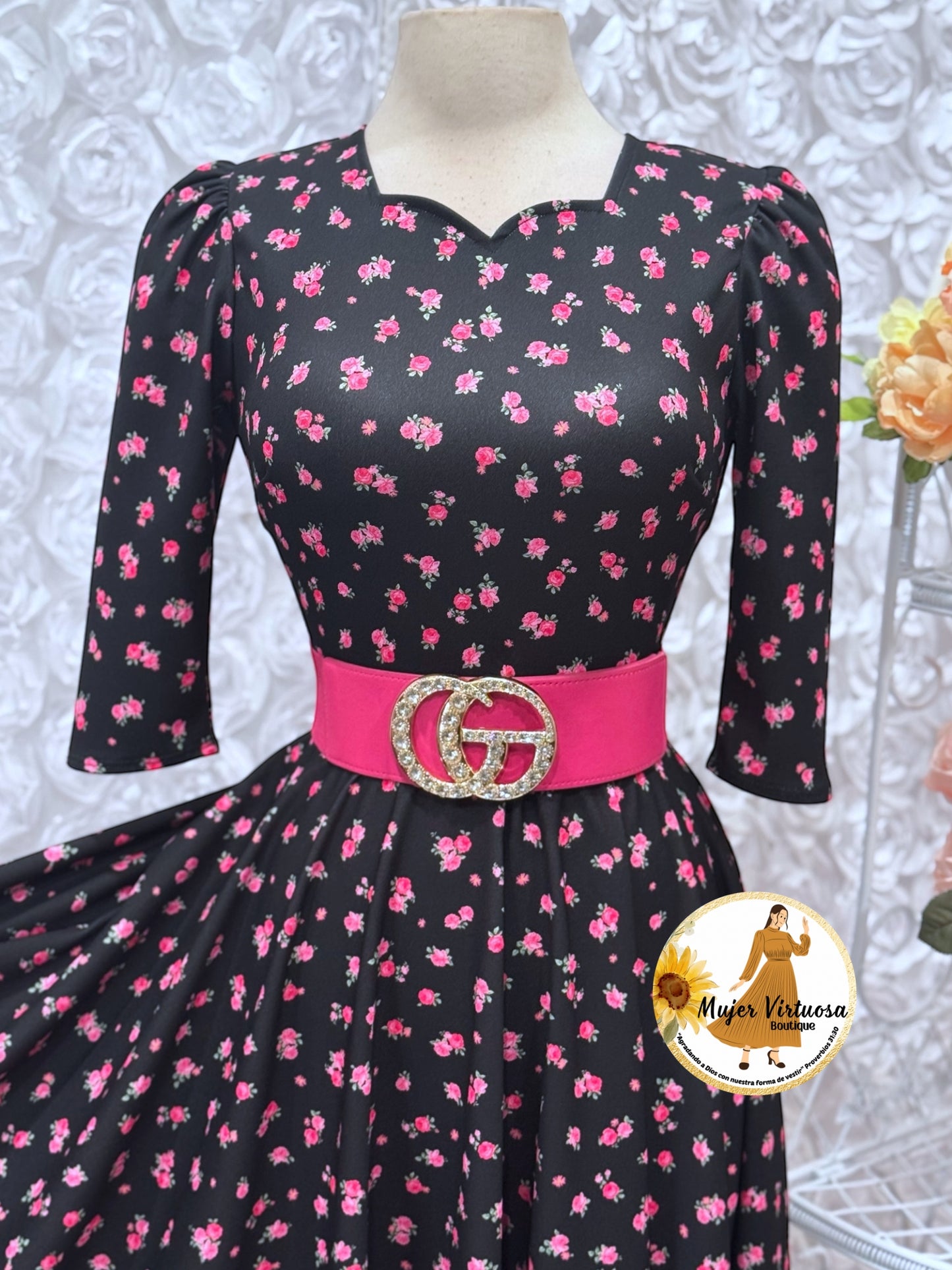Lucy Black & Pink Ditsy Floral Dress