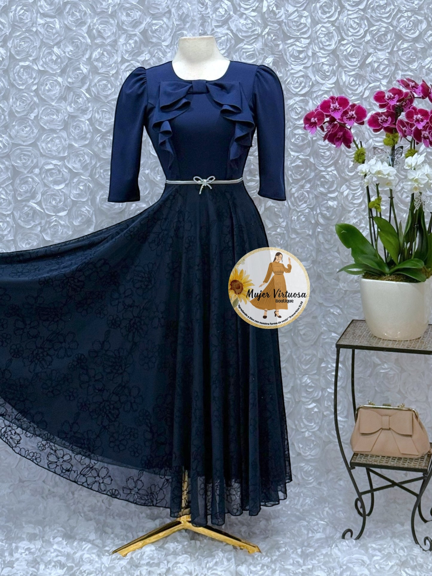 Alexa All Navy Mesh Dress