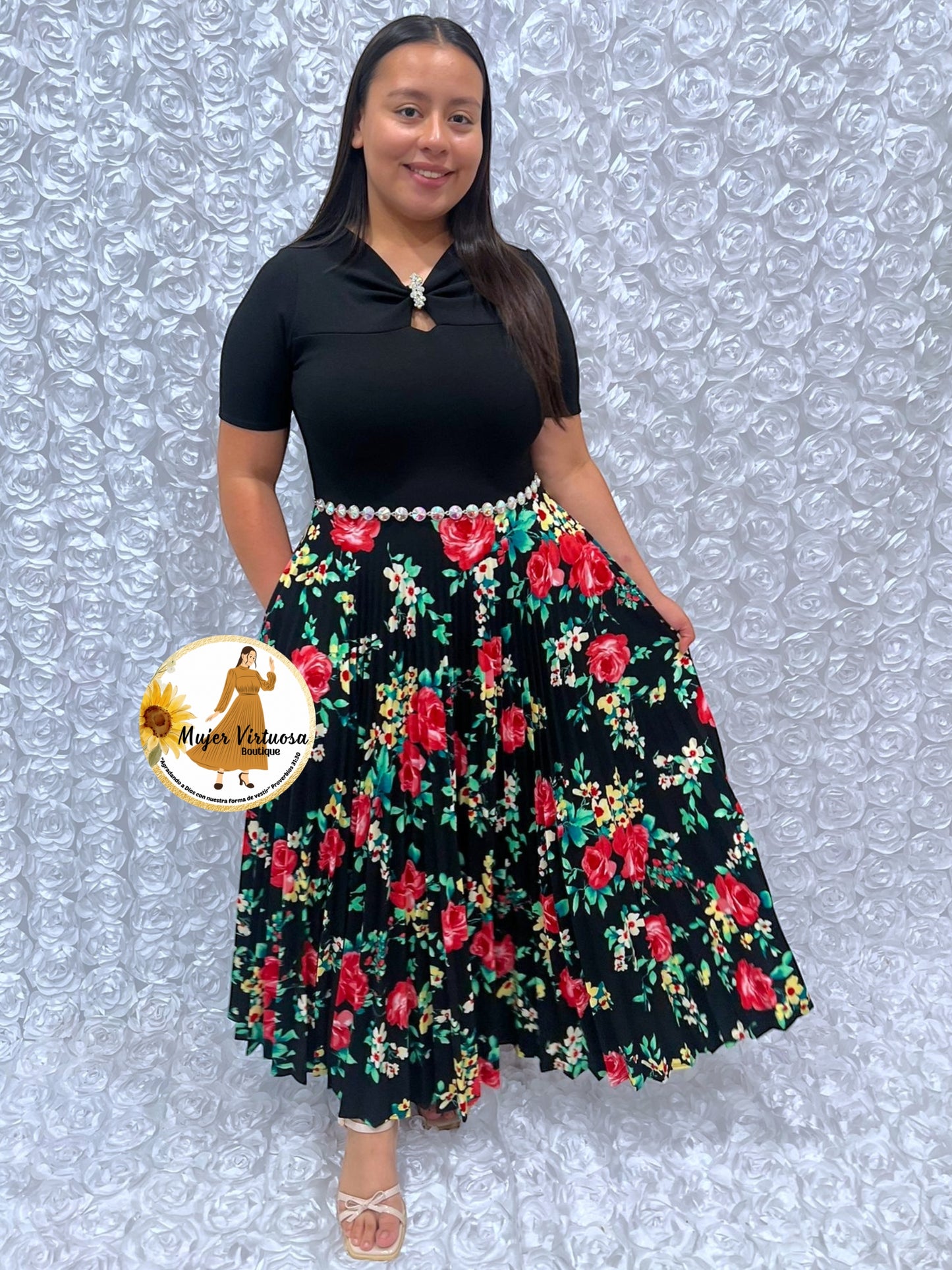 Sandy Black w/Red Roses Dress