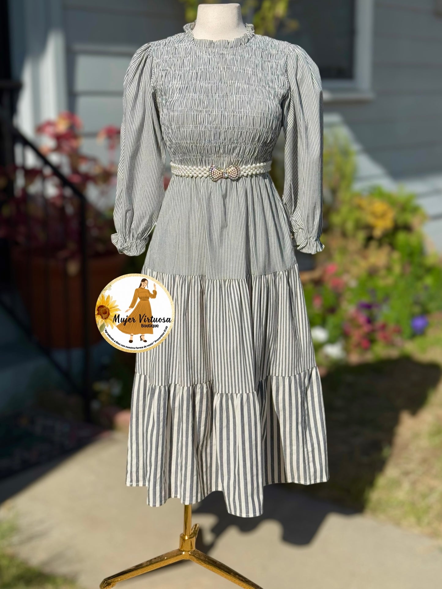 Grey Stripped Boho Dress