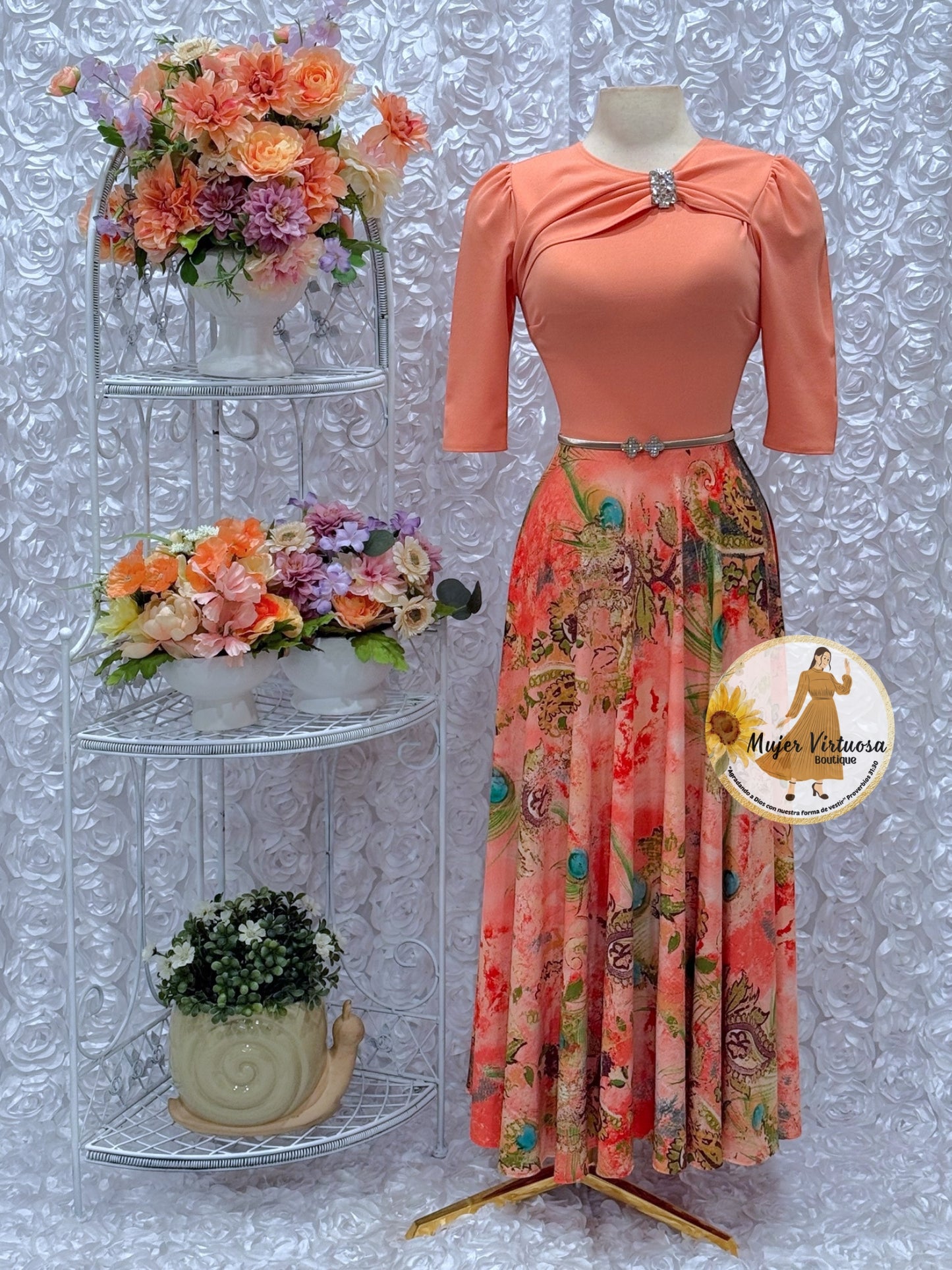 Rosalie Melon Floral Dress