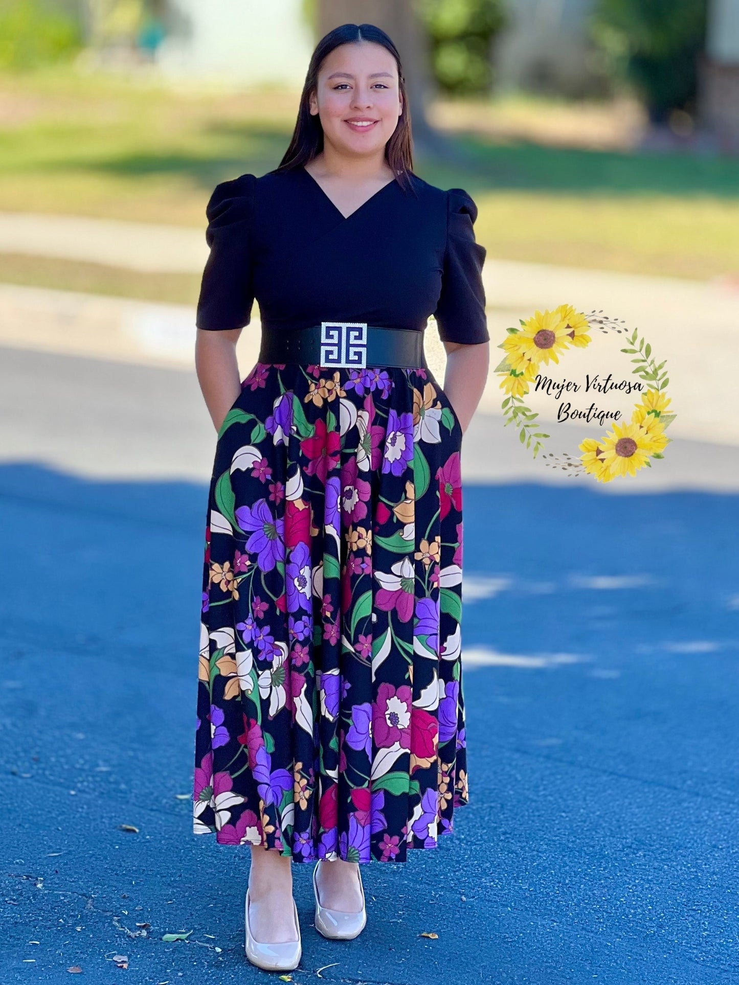 Susan Black Floral Maxi Dress