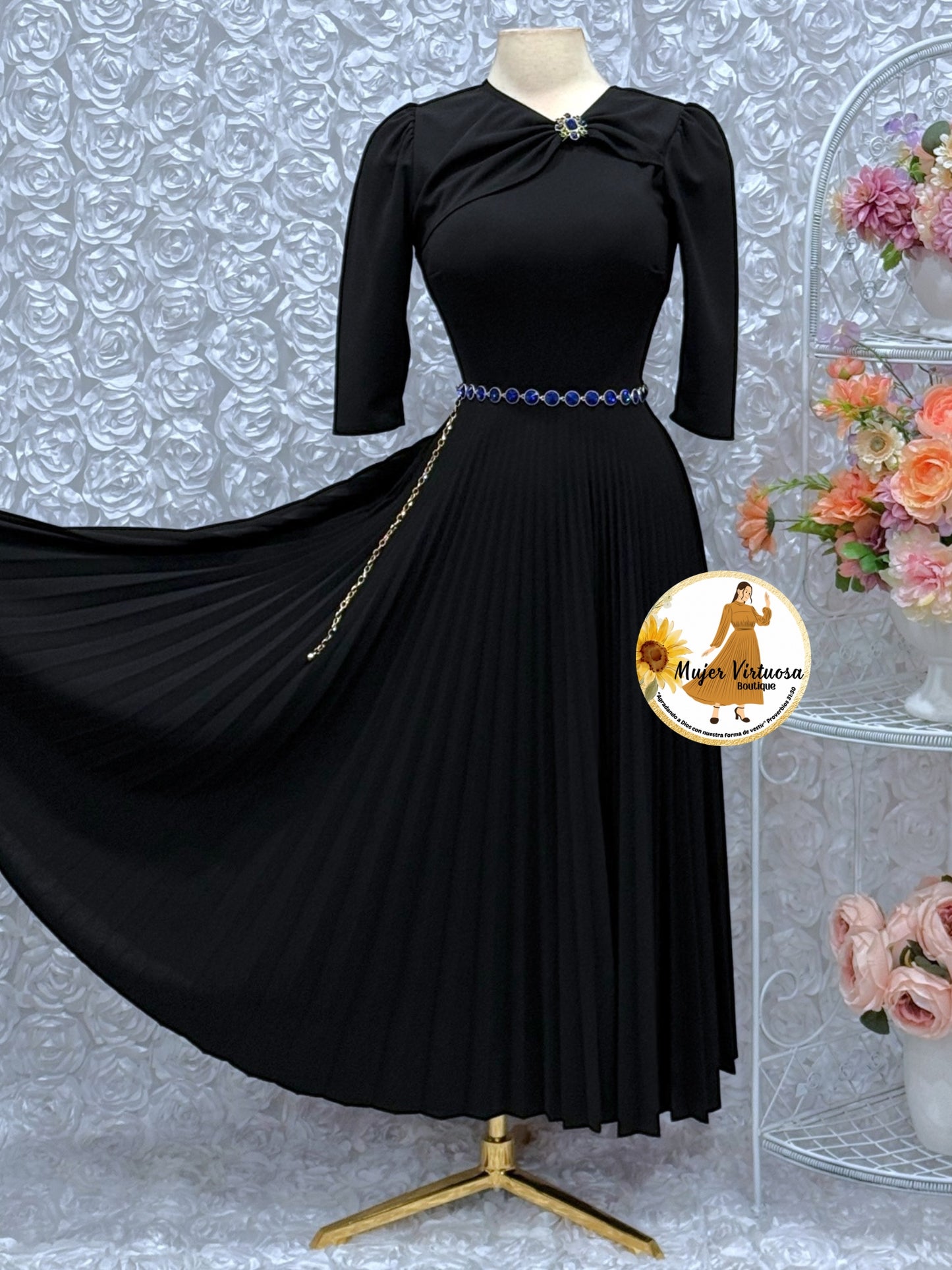 Rosalie Black Pleated Dress
