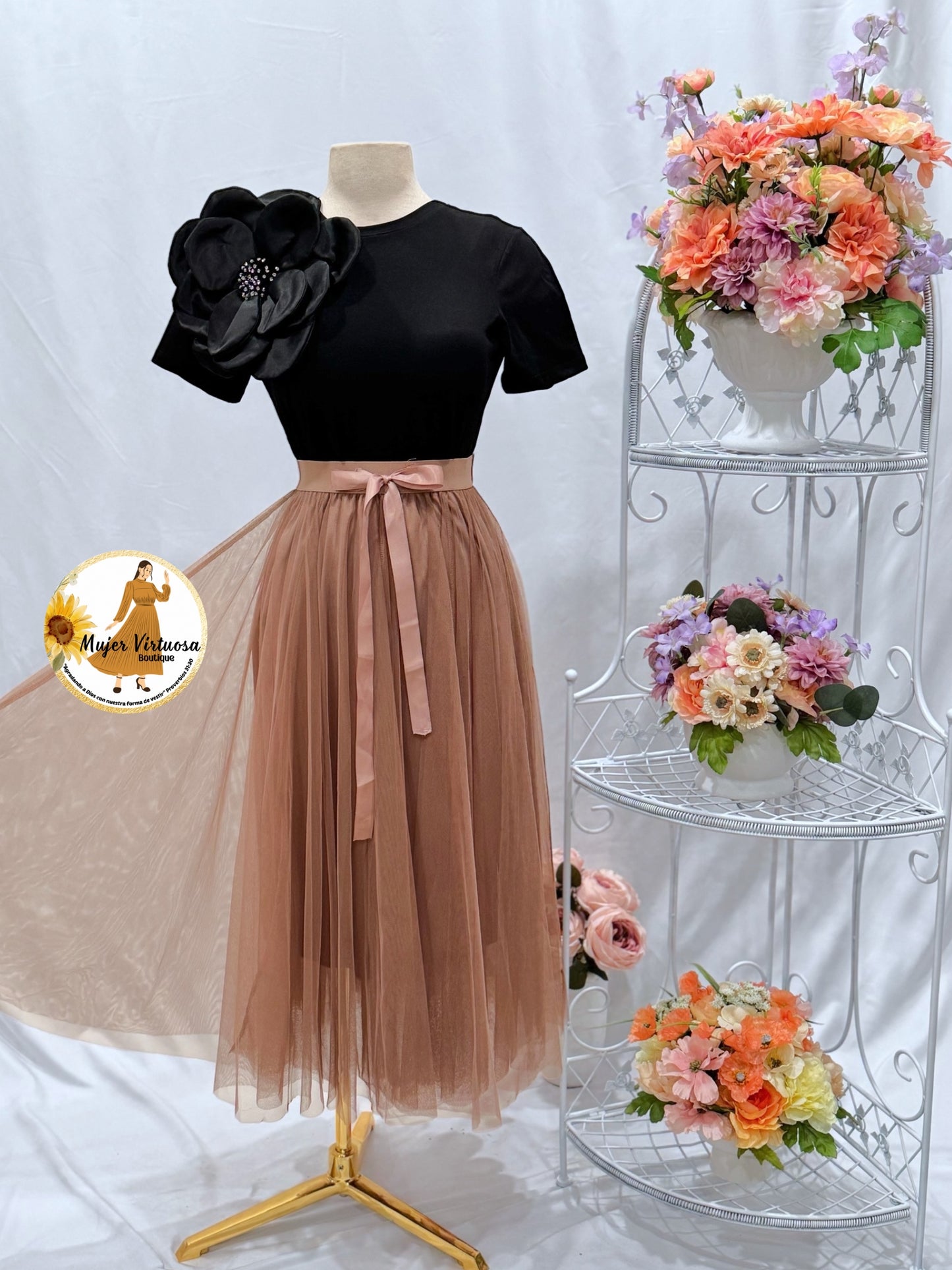 Mauve Tulle Midi Skirt