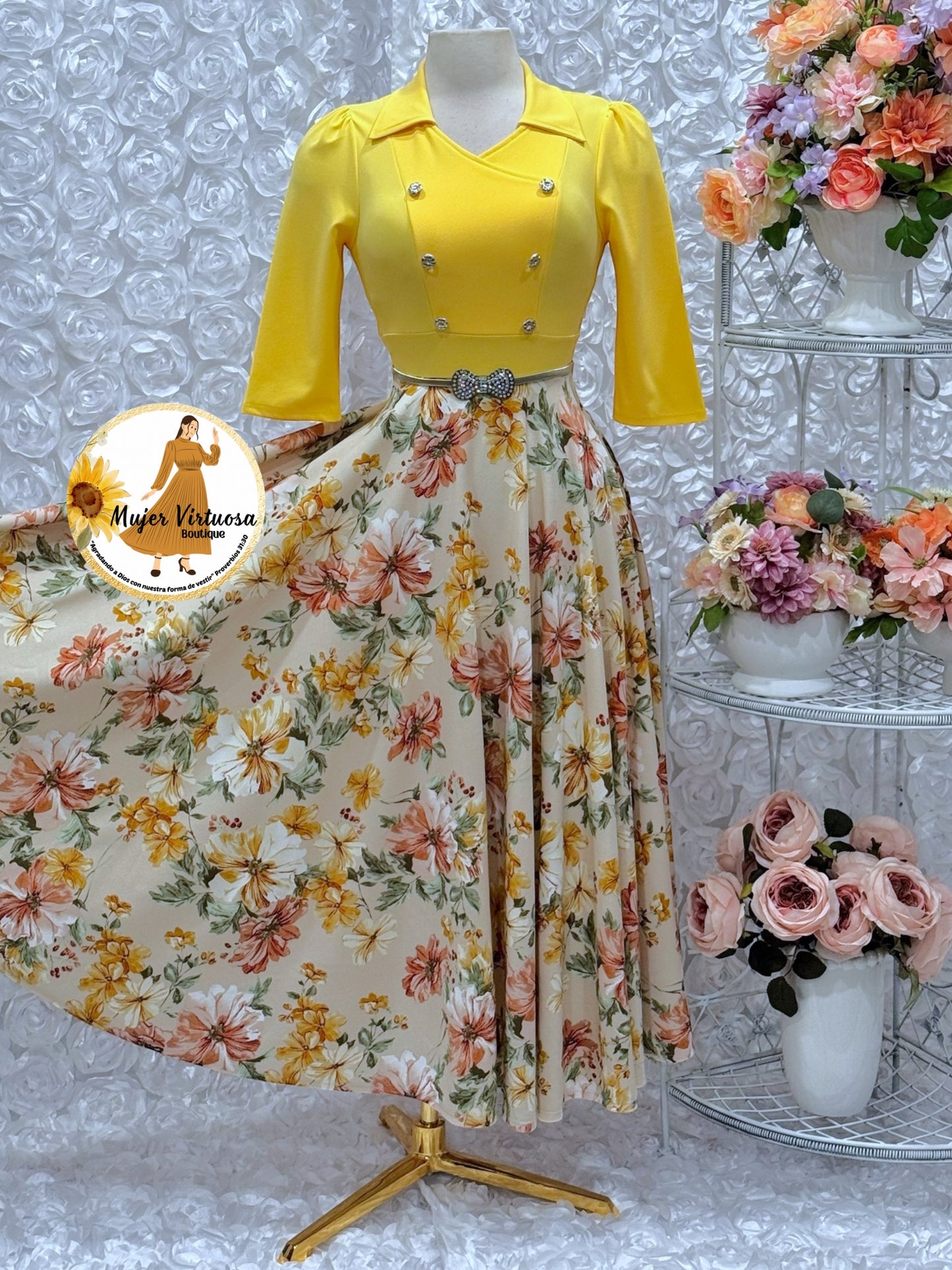 Frida Yellow & Beige Floral Dress