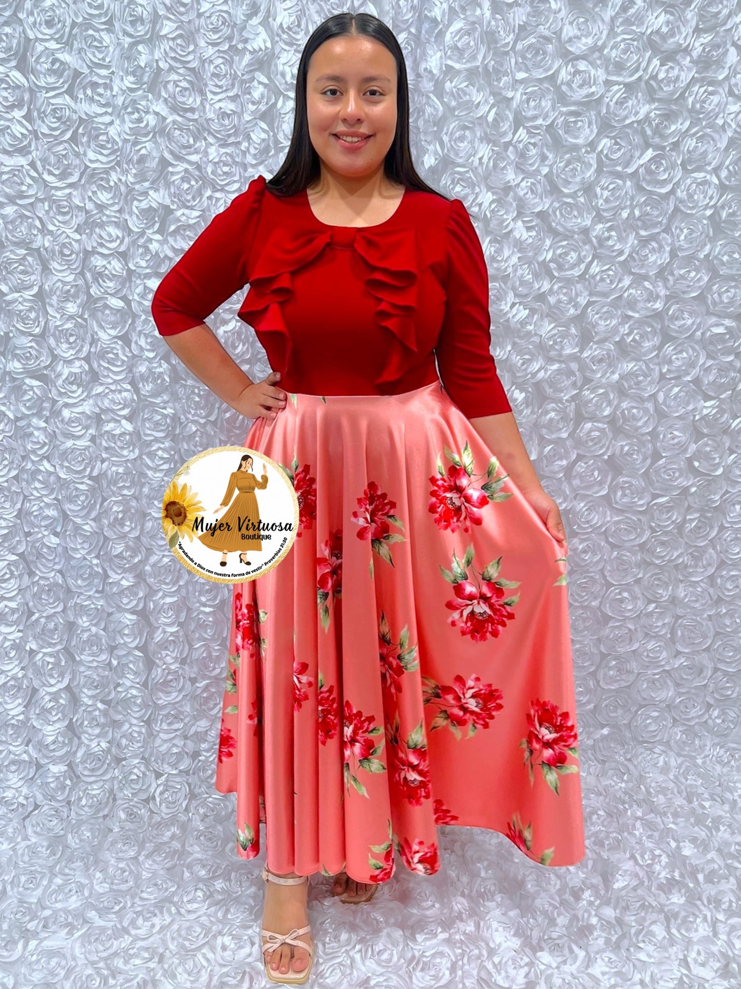 Alexa Red/Salmon Coquette Dress