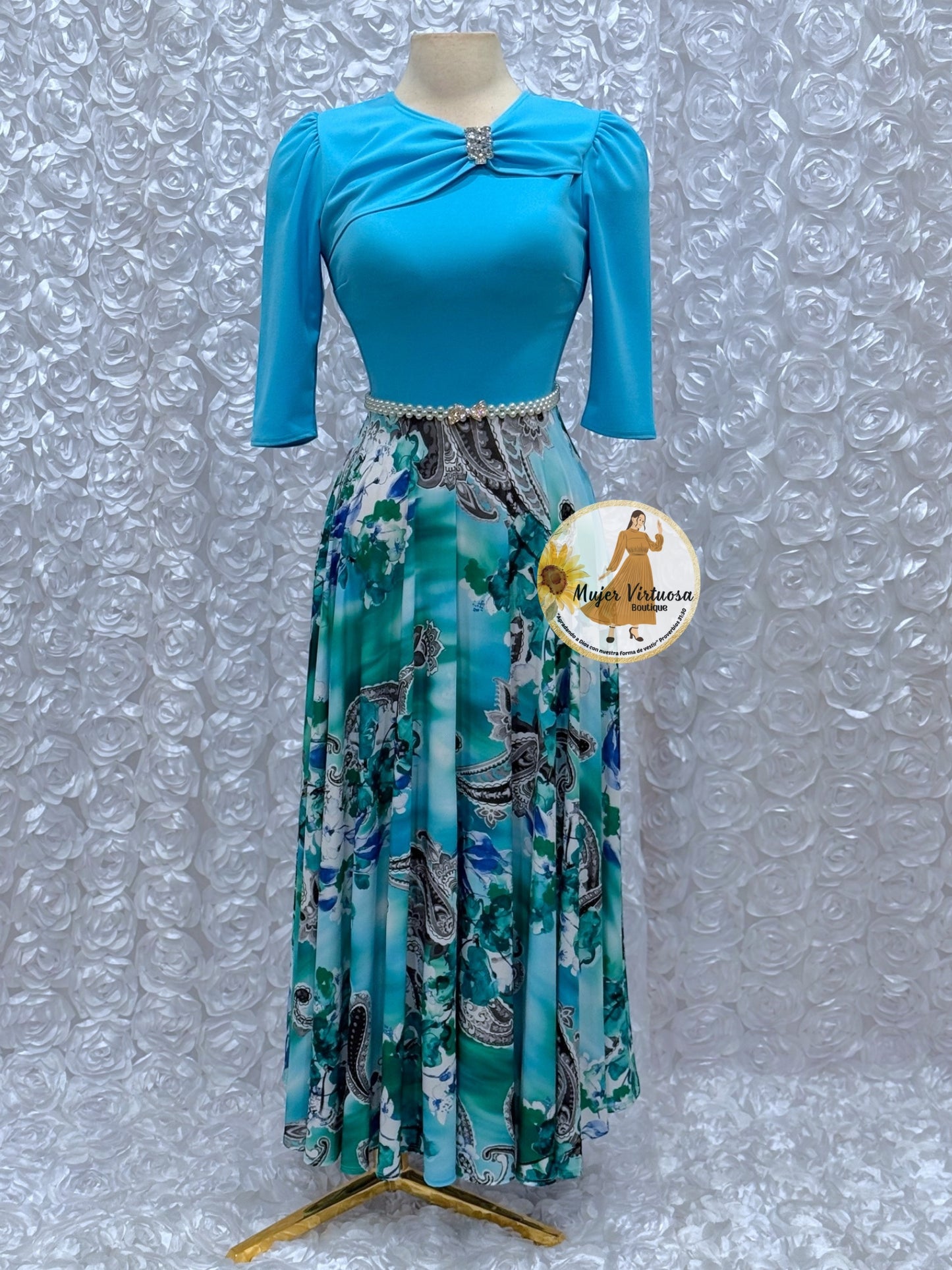 Rosalie Blue/Green Print Dress