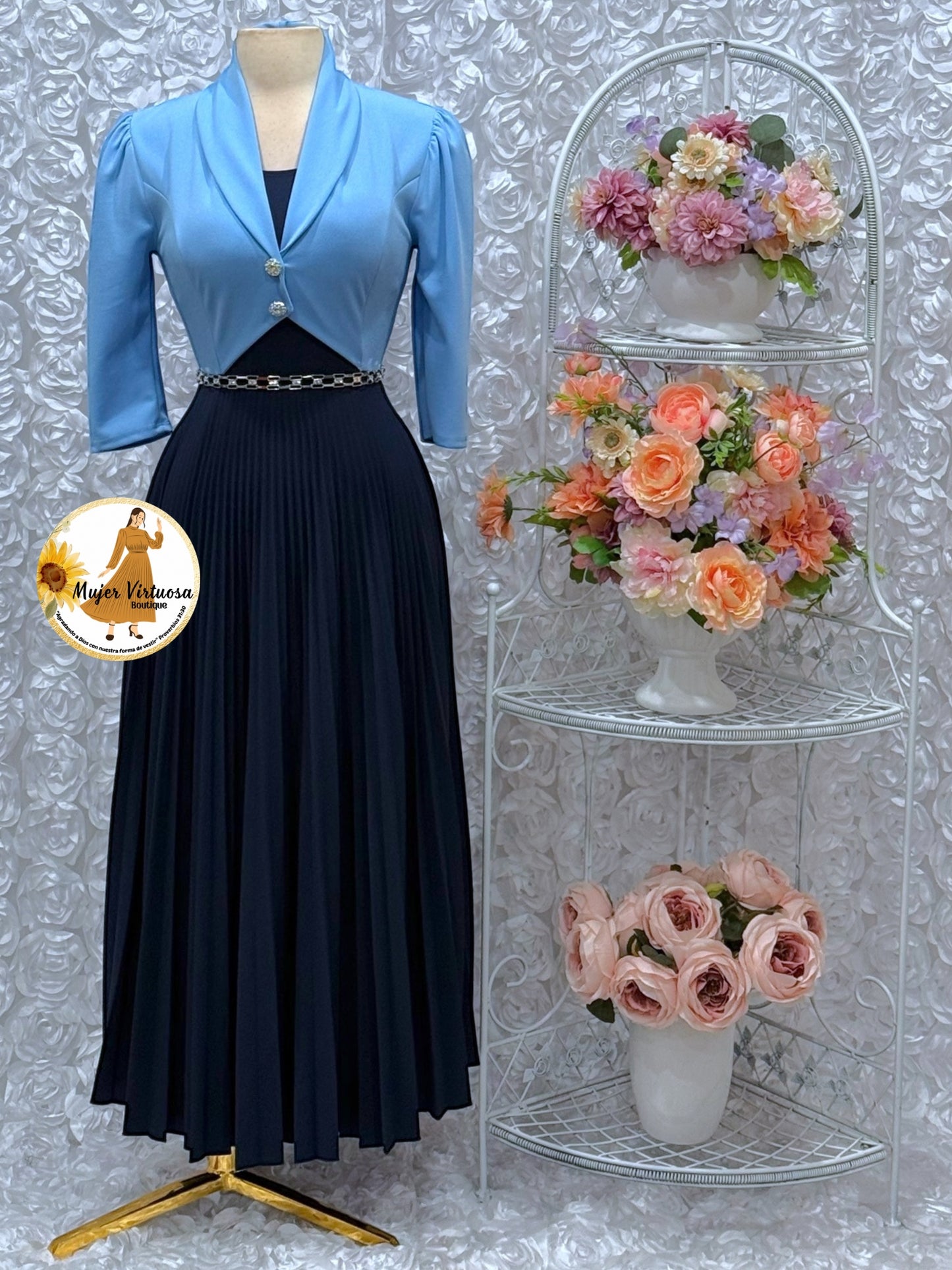 Emely Sky Blue & Navy Dress