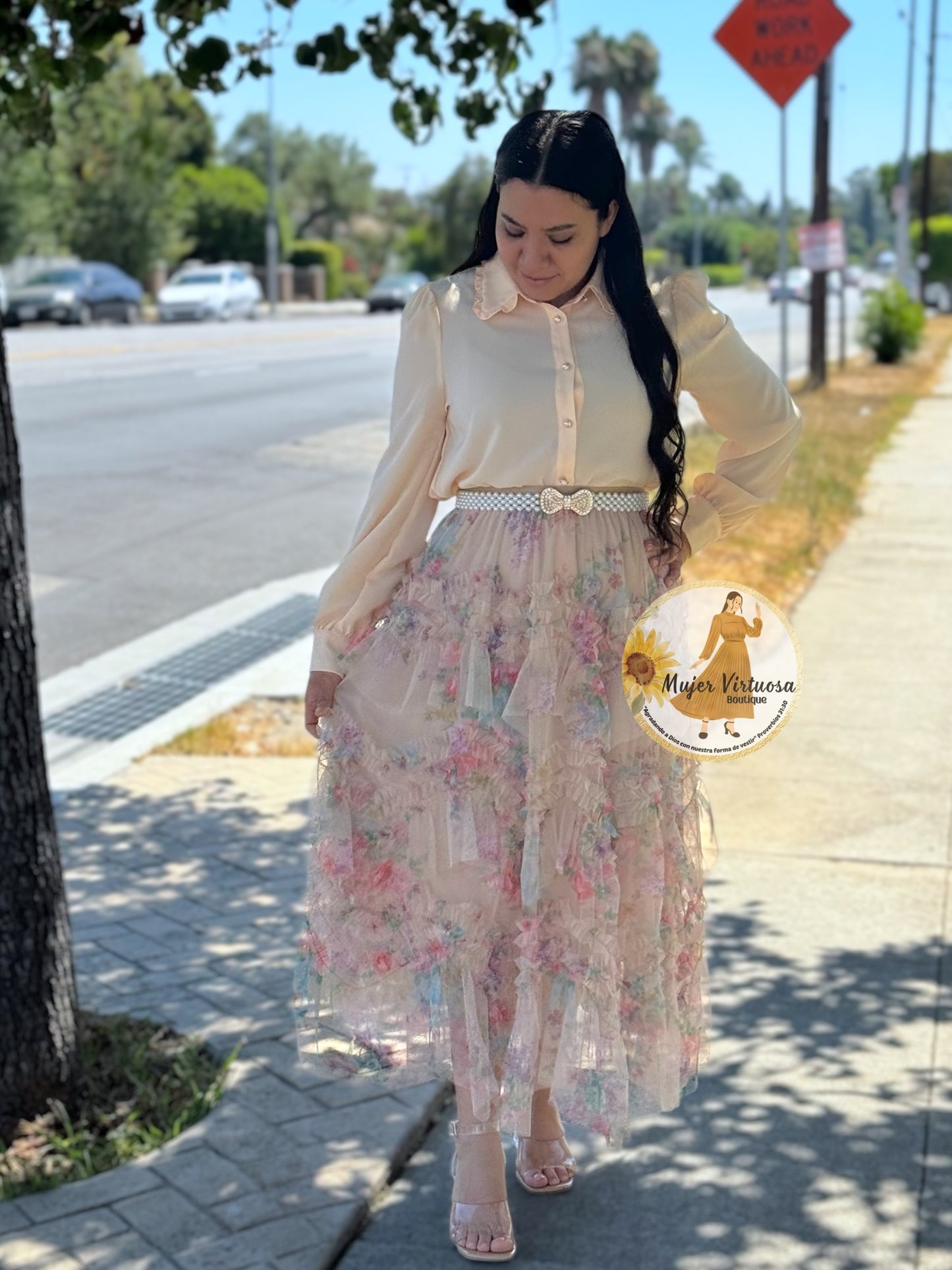 Mocha Floral Mesh Skirt