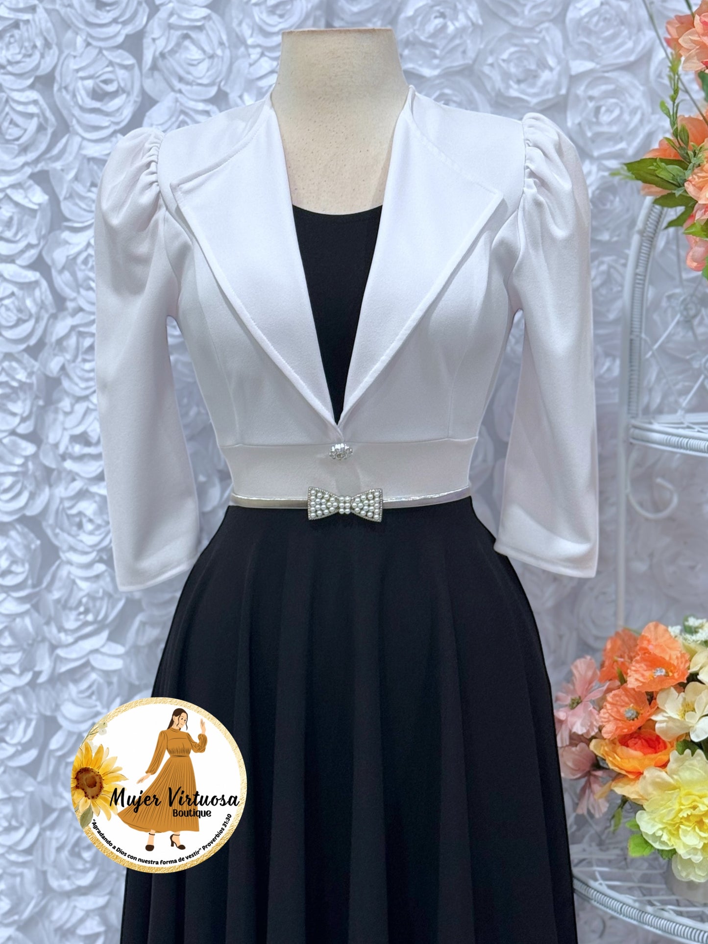 Astrid White & Black Blazer Dress