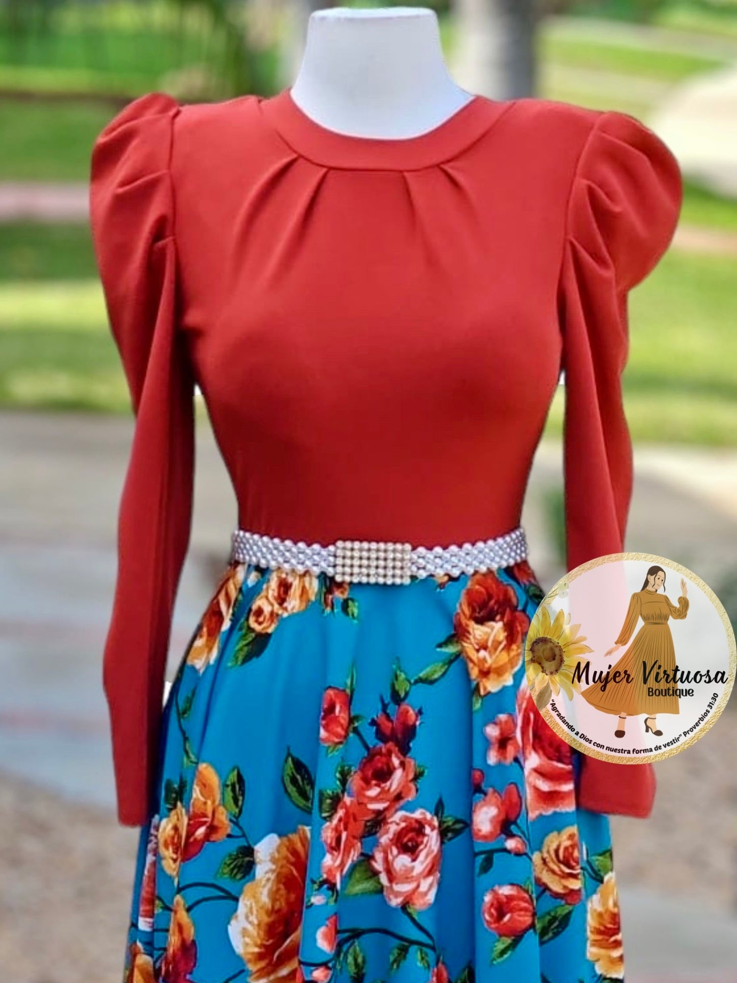 Eloisa Rust/Aqua Floral Dress