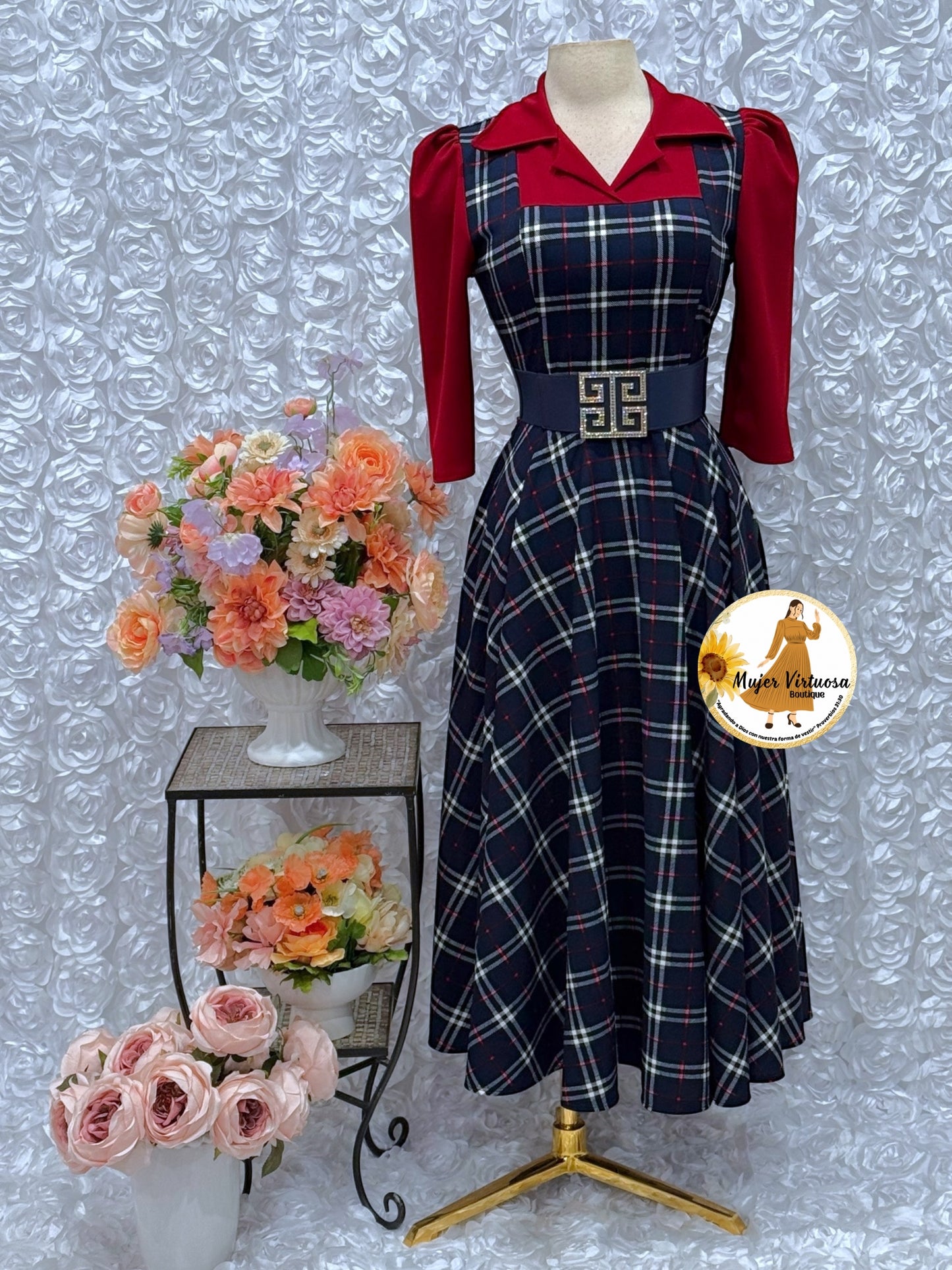 Red/Navy Plaid 2 in 1 Dress