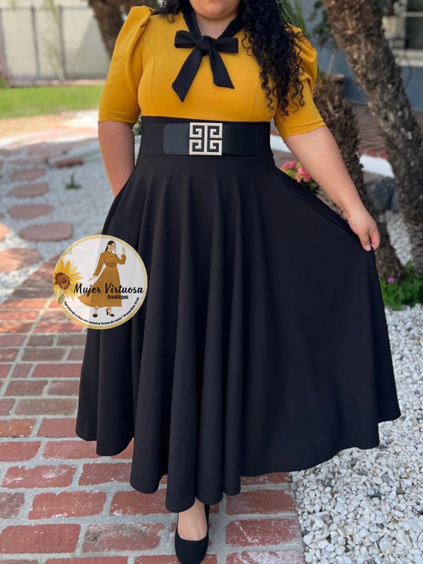Sophia Mustard/Black Dress