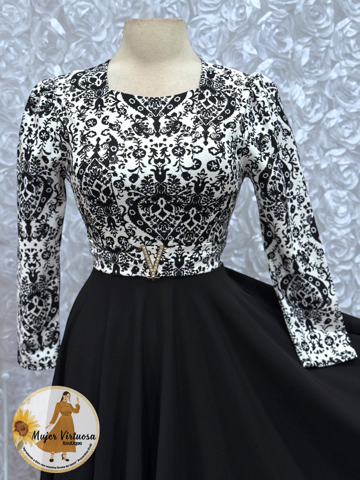 Nadia Black/White Floral Dress