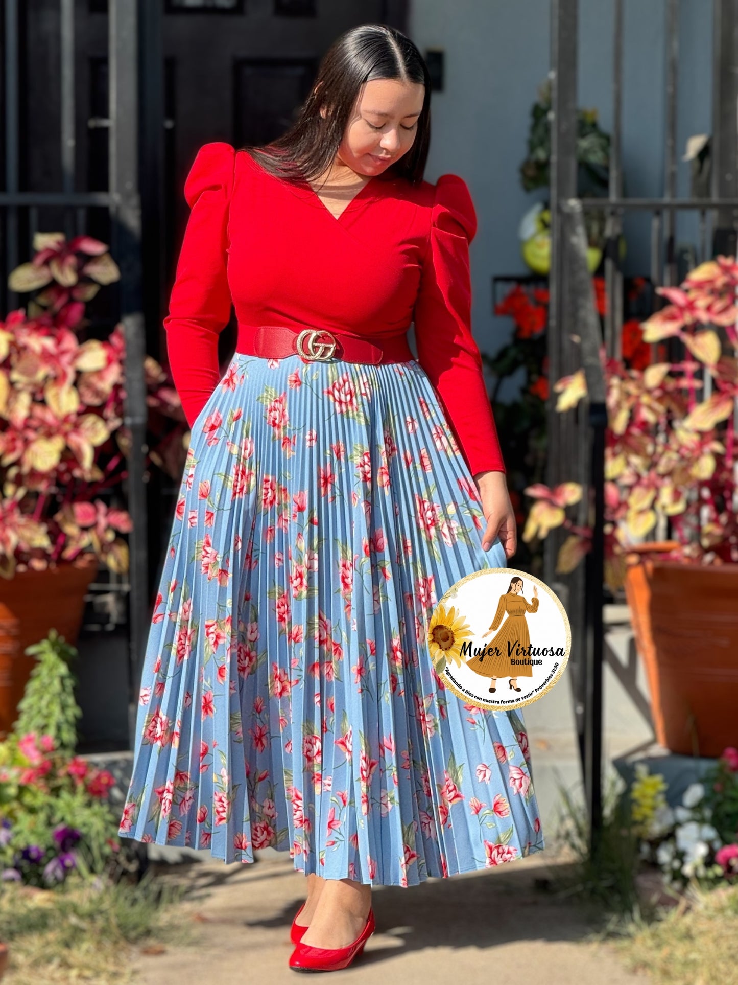 Yvette Red/Aqua Floral Dress