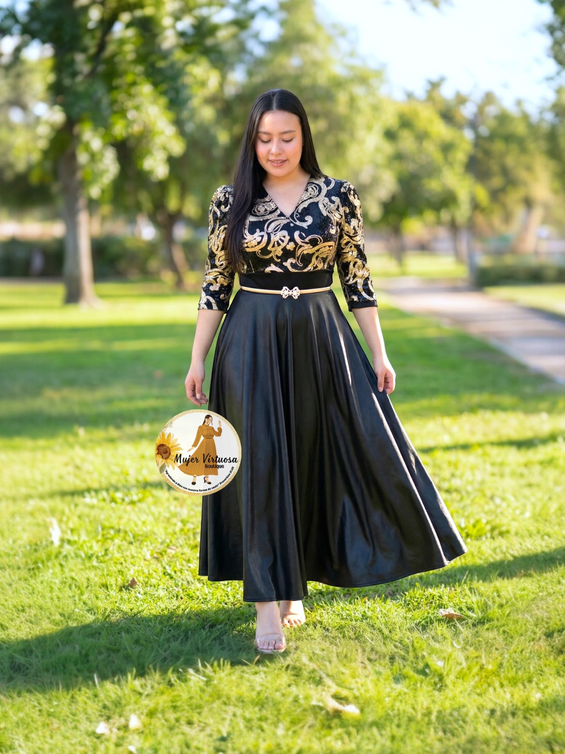 Cecilia Black & Gold Satin Dress