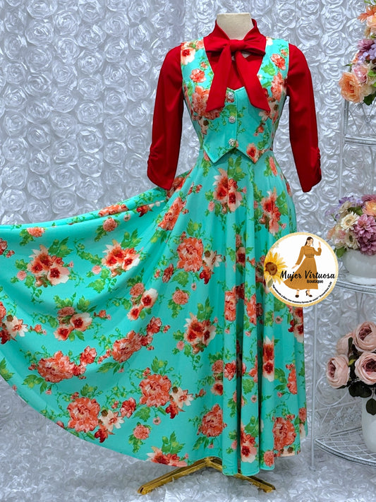 Sara Mint Floral Vest Overal