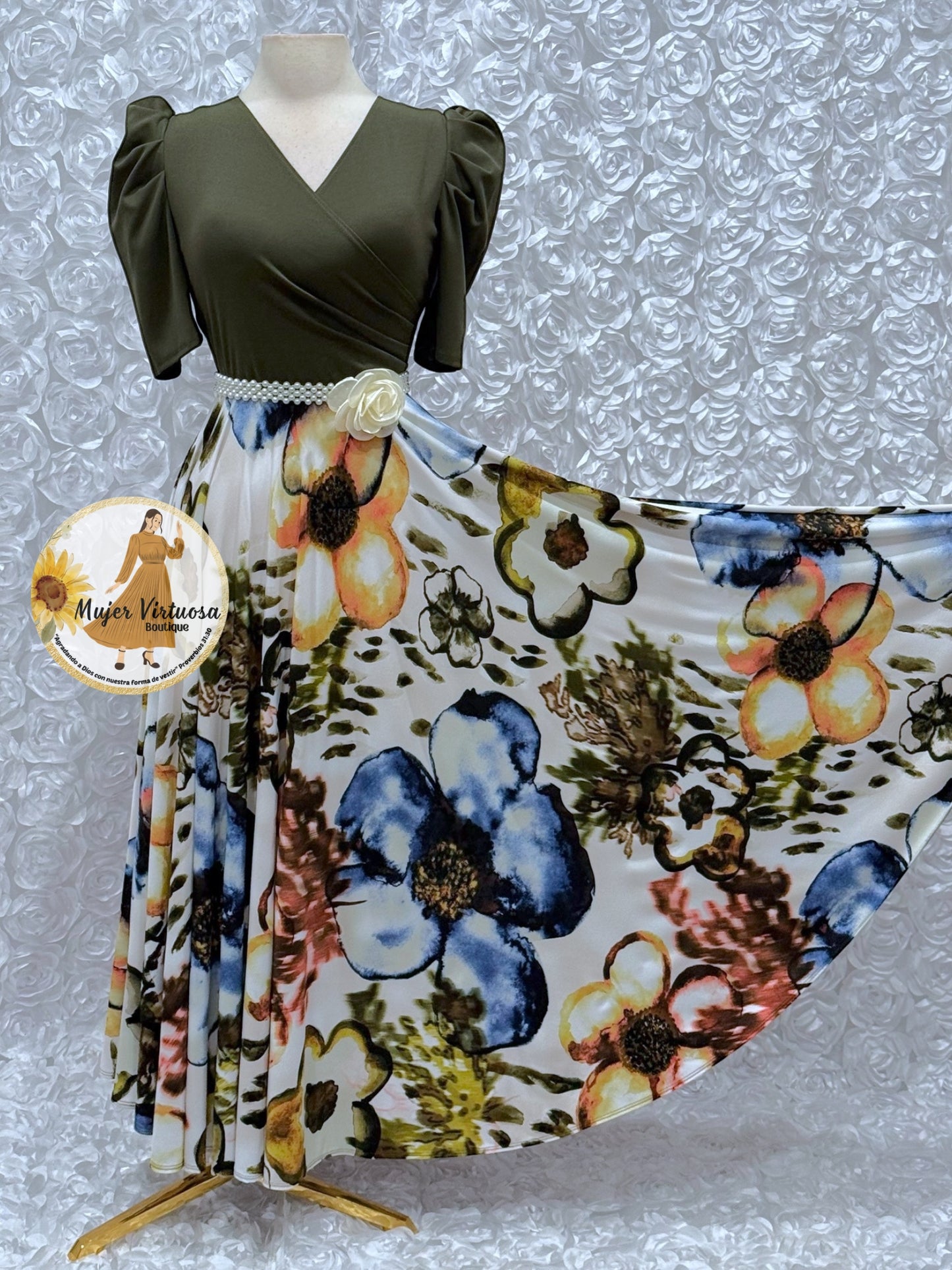 Suri Olive Green Floral Dress