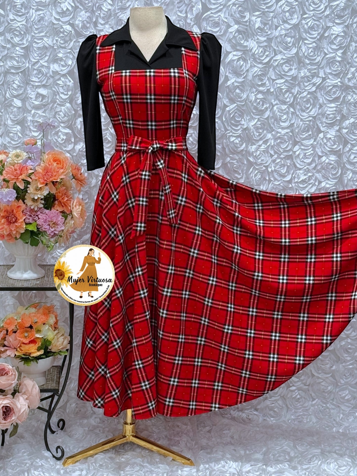 Black/Red Plaid 2 in 1 Dress