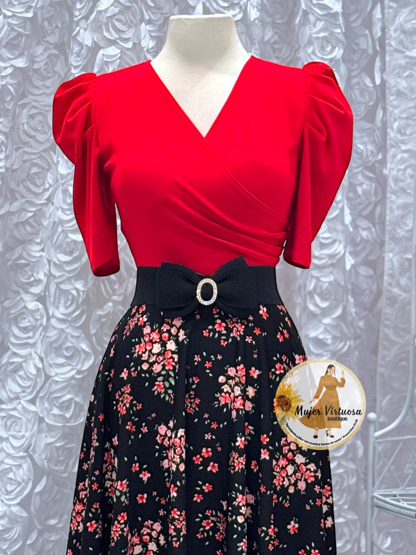 Susan Red & Black Small Flowers Dress