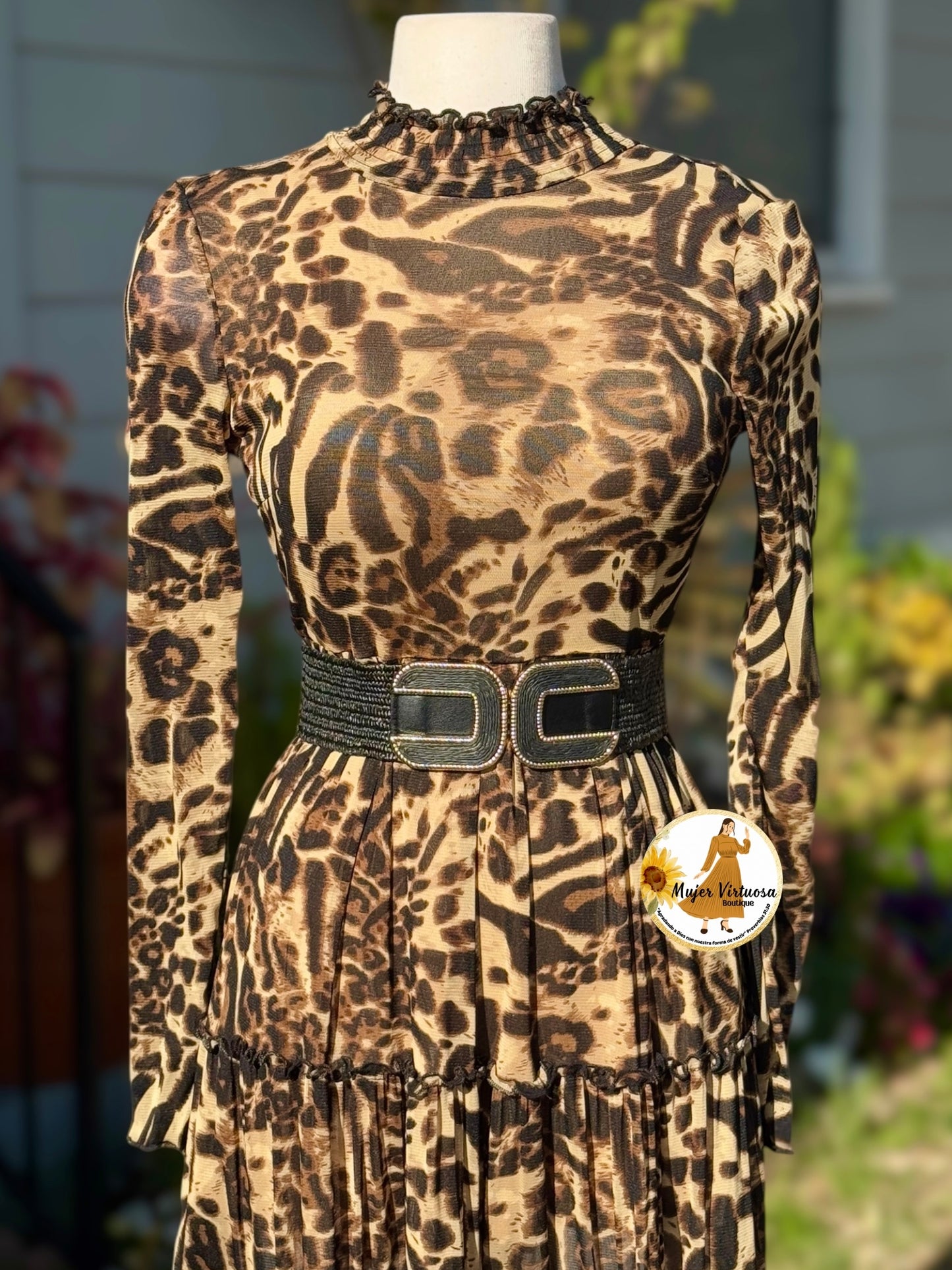 Mesh Animal Print High Neck Dress