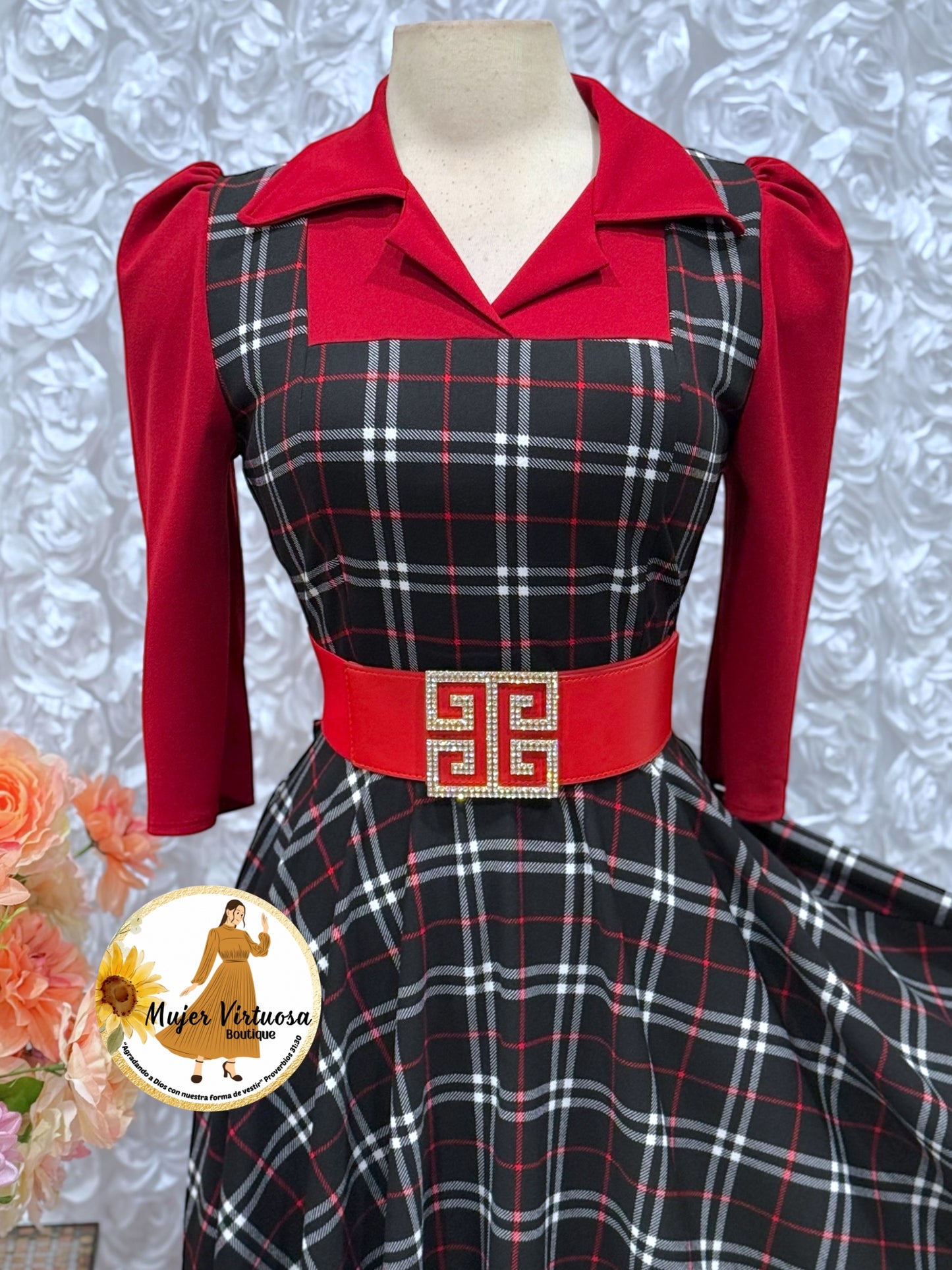 Red/Black Plaid 2 in 1 Dress