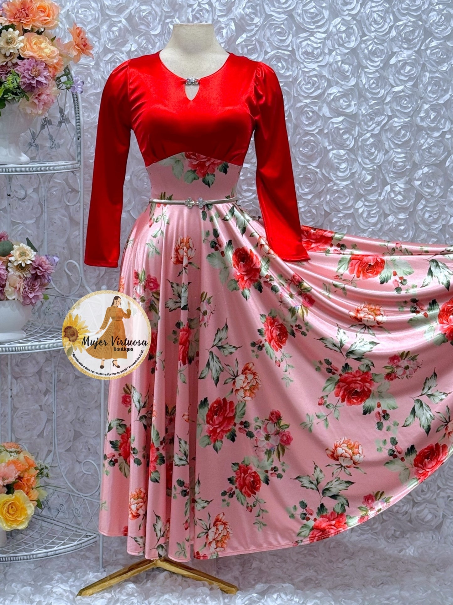Heidi Red/Salmon Satin Dress
