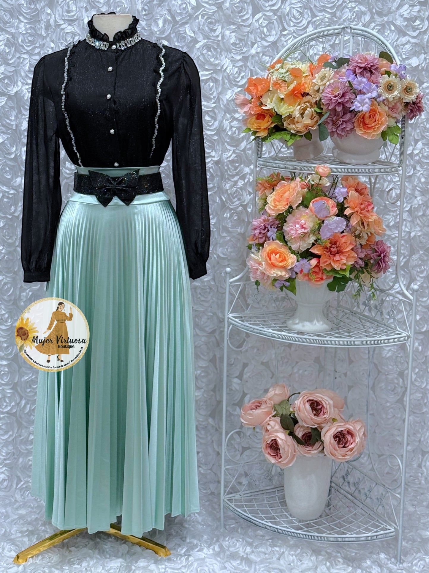 Mint Pleated Maxi Skirt