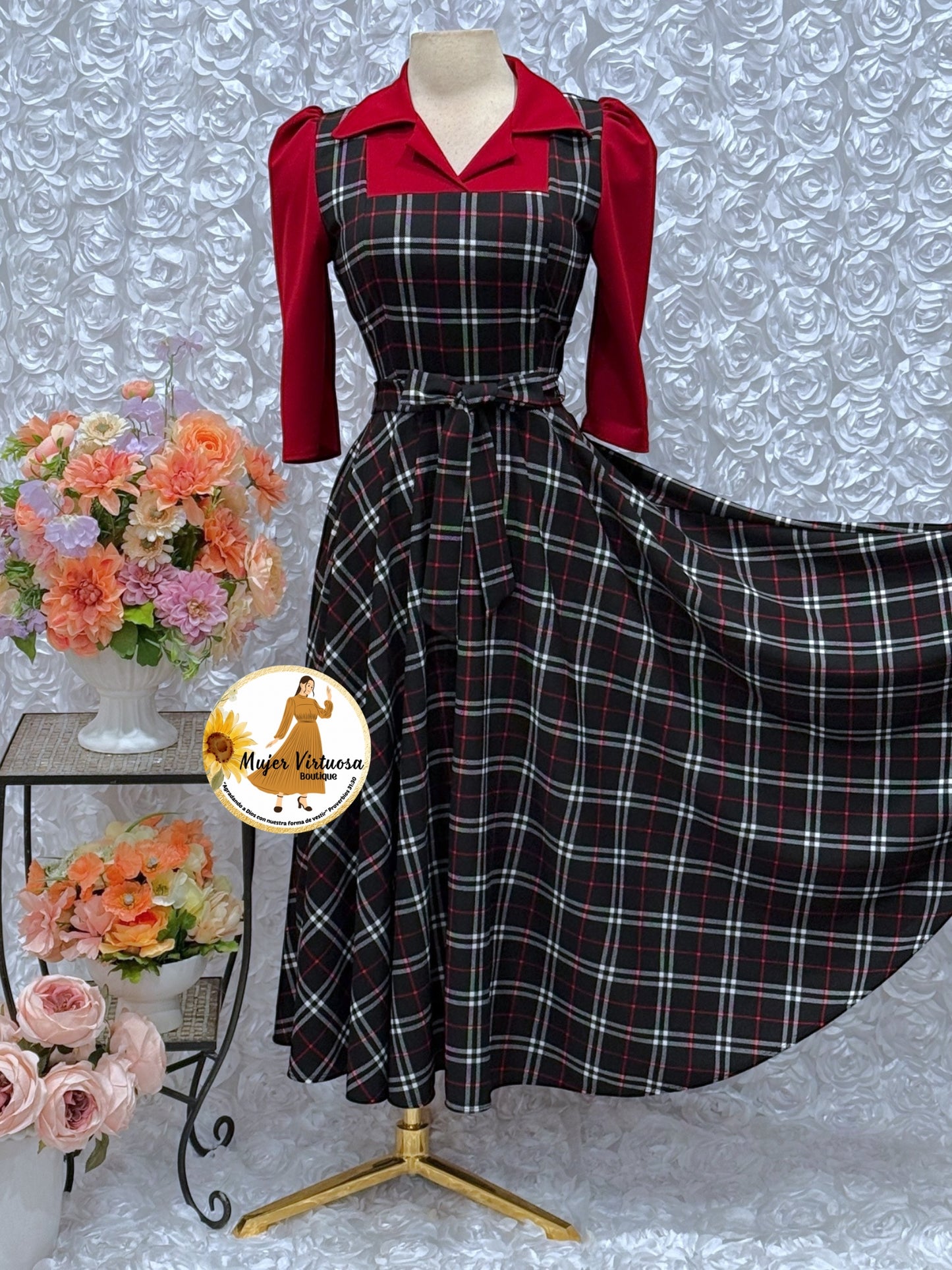 Red/Black Plaid 2 in 1 Dress