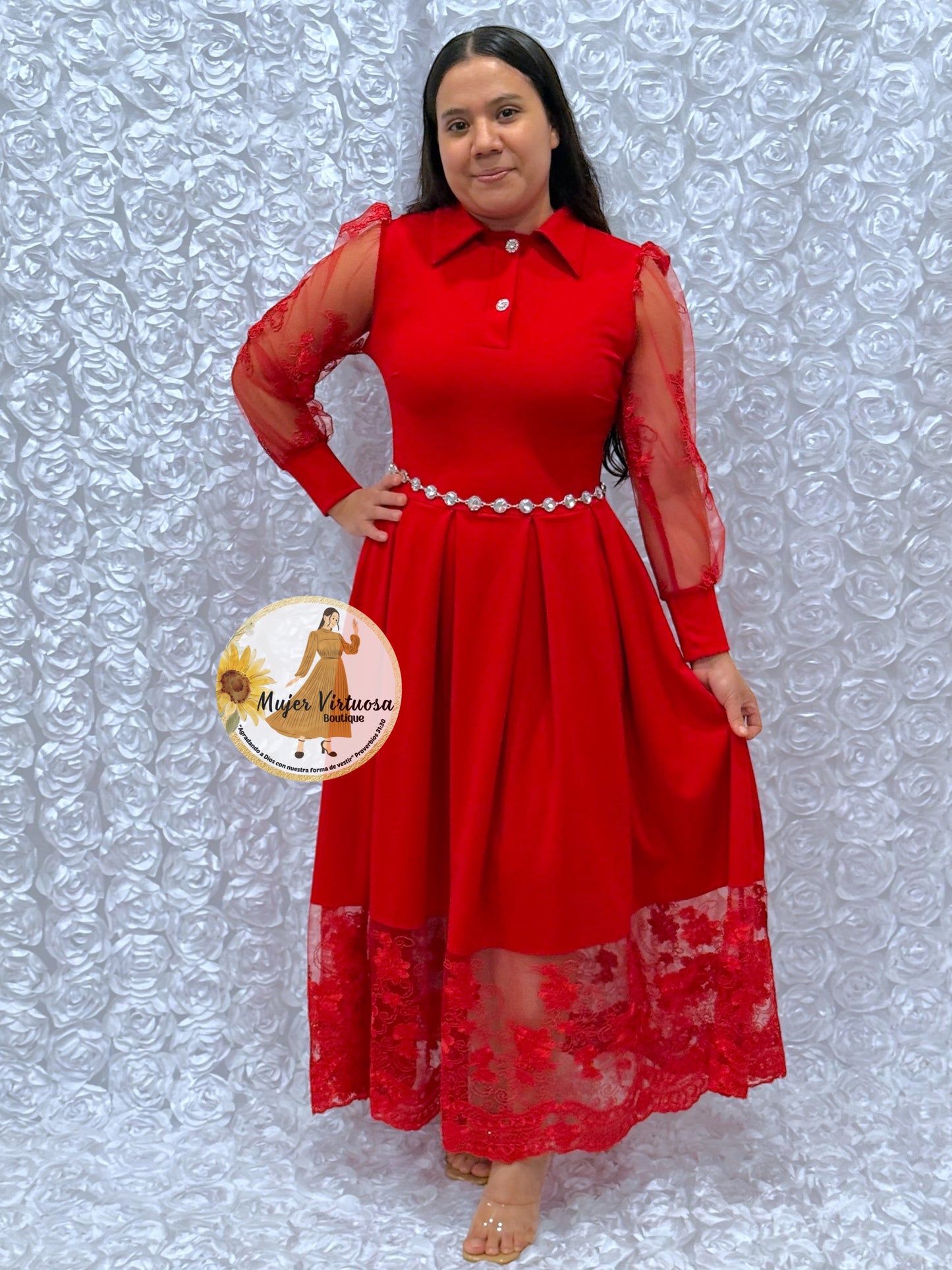 Belinda Red Pleated Dress