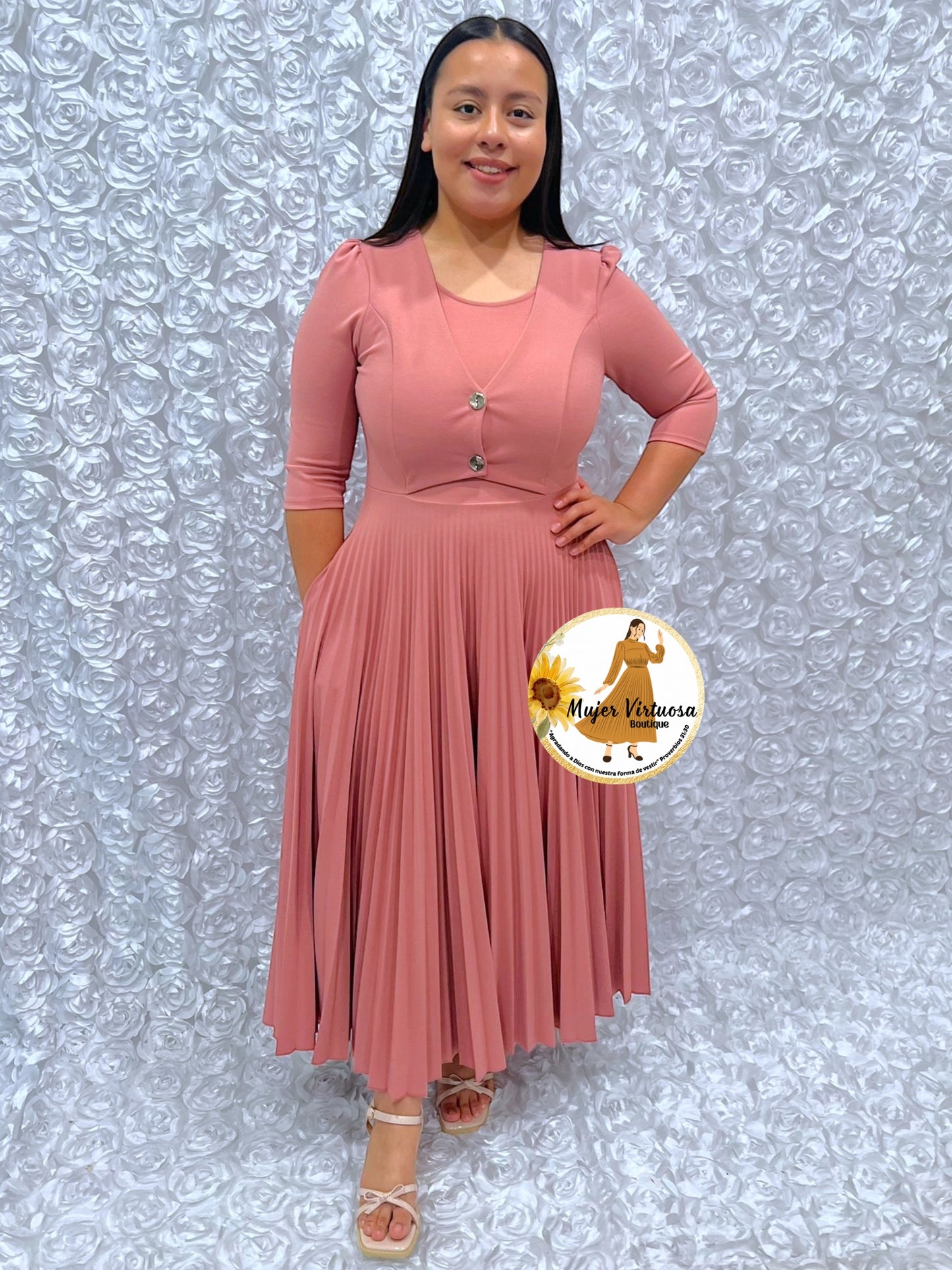 Milena Rosa Viejo Pleated Dress