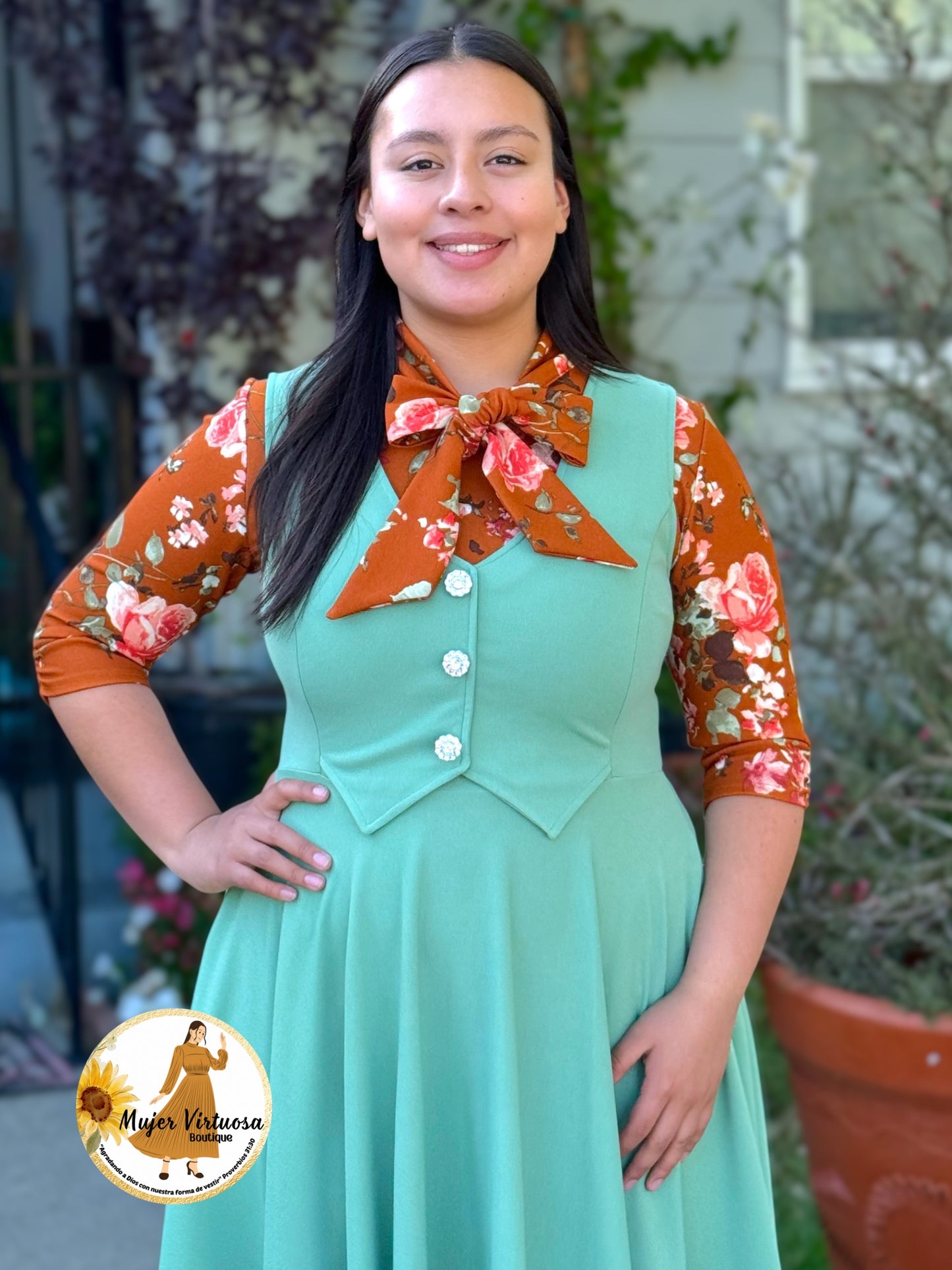 Rust Bow Tie Top with Roses