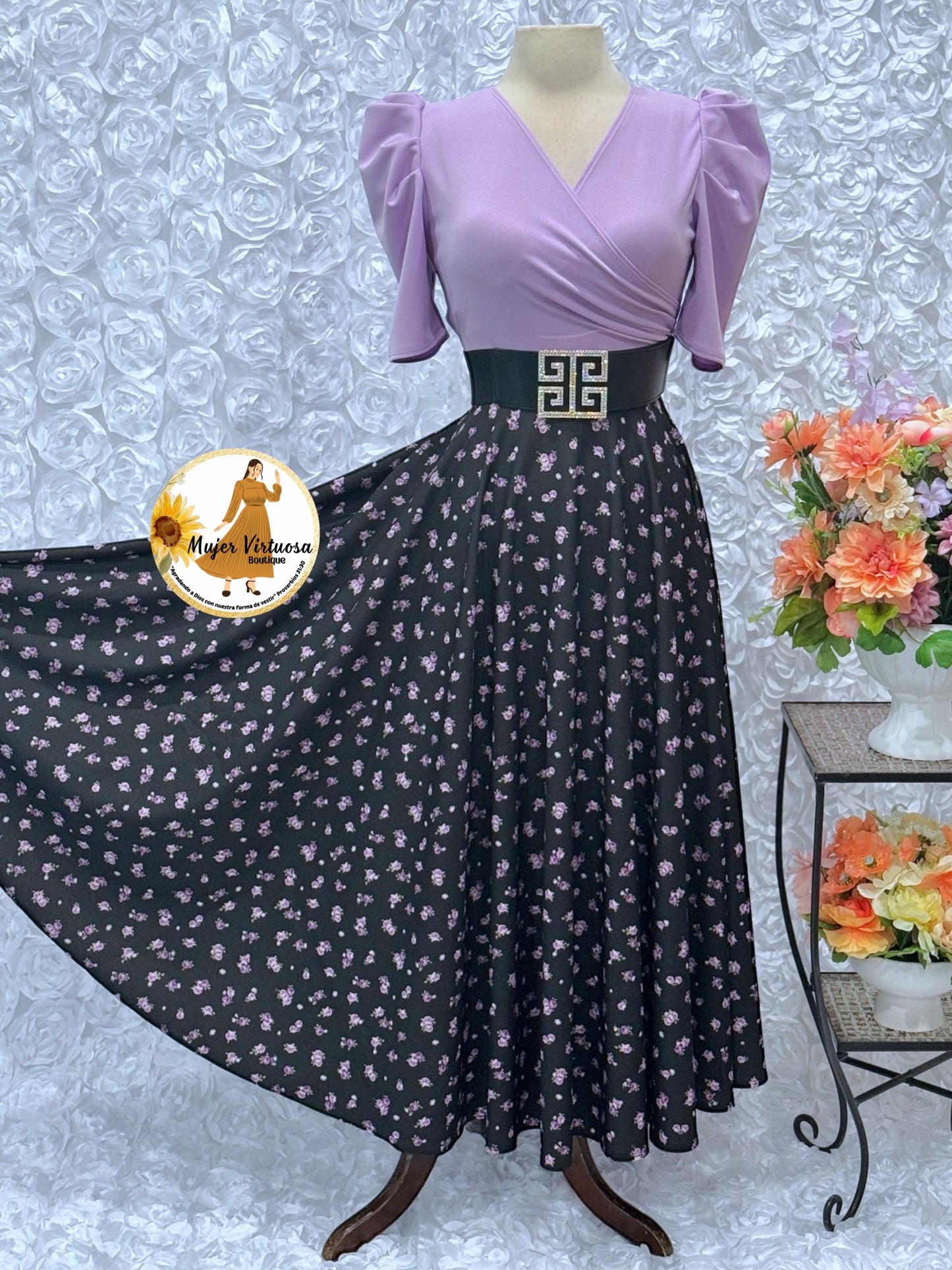 Susan Lilac & Black Ditsy Dress