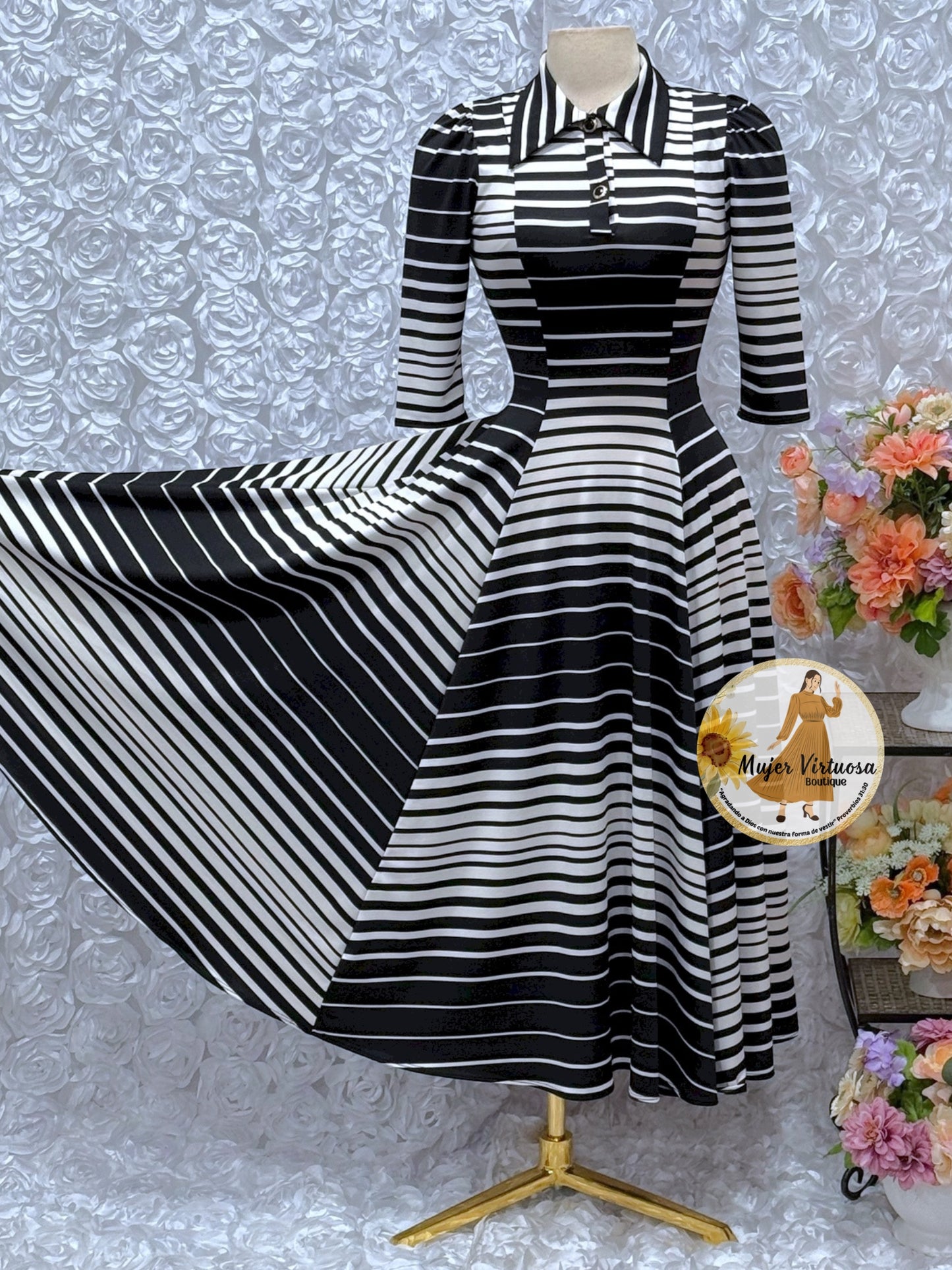 Minerva Black/White Striped Dress