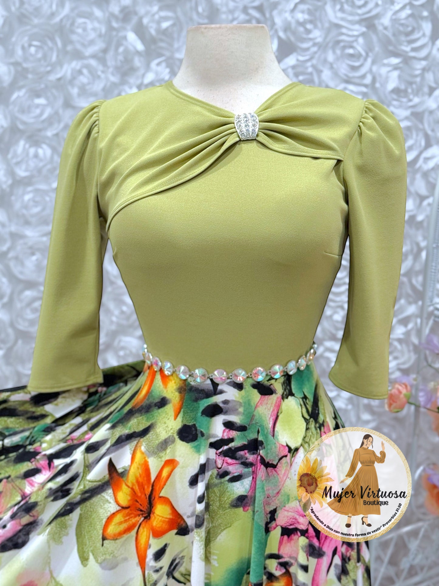 Rosalie Olive Green Floral Dress