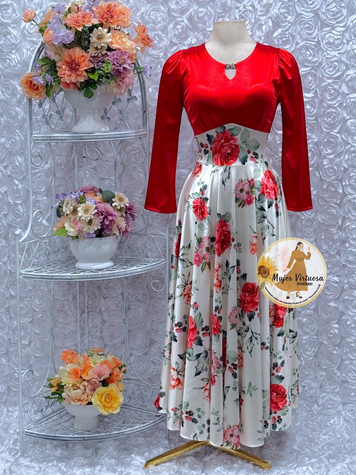 Heidi Red/White Satin Dress