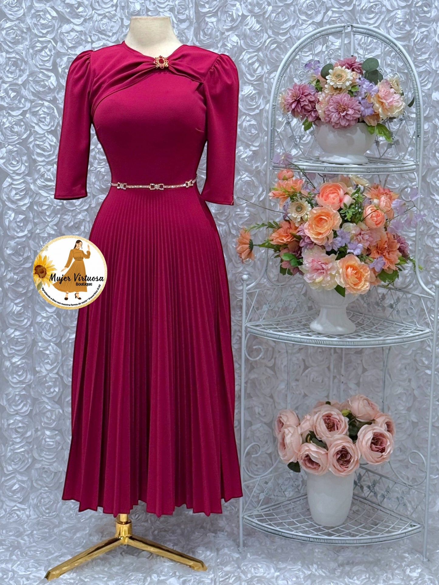 Rosalie Magenta Pleated Dress