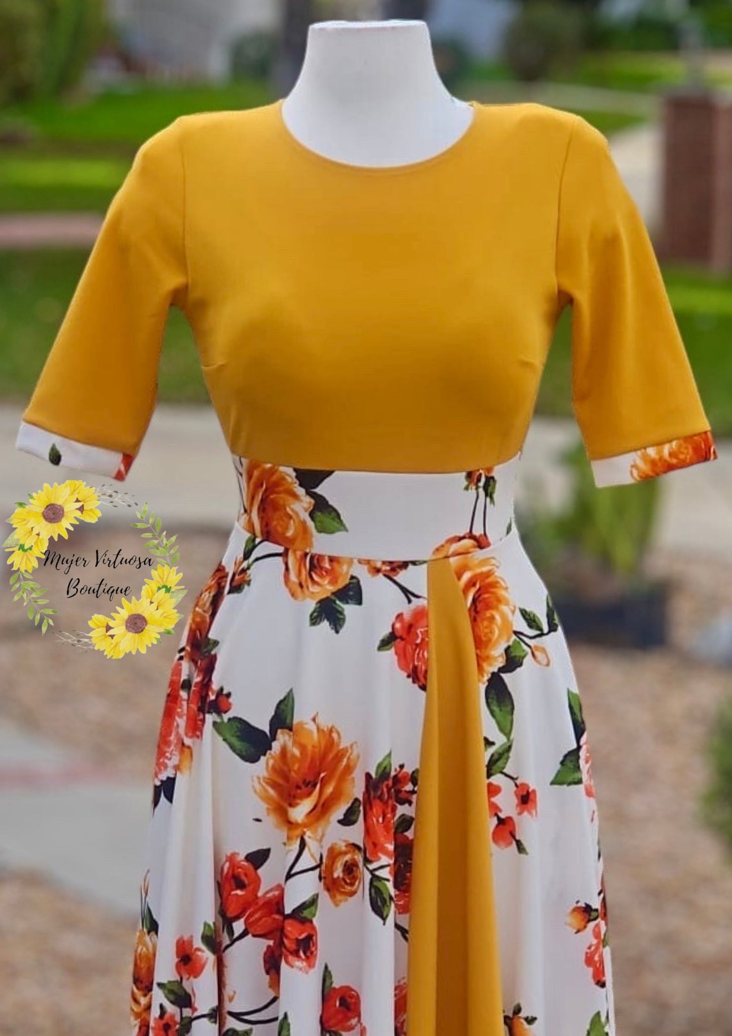 Andrea Mustard Floral Dress