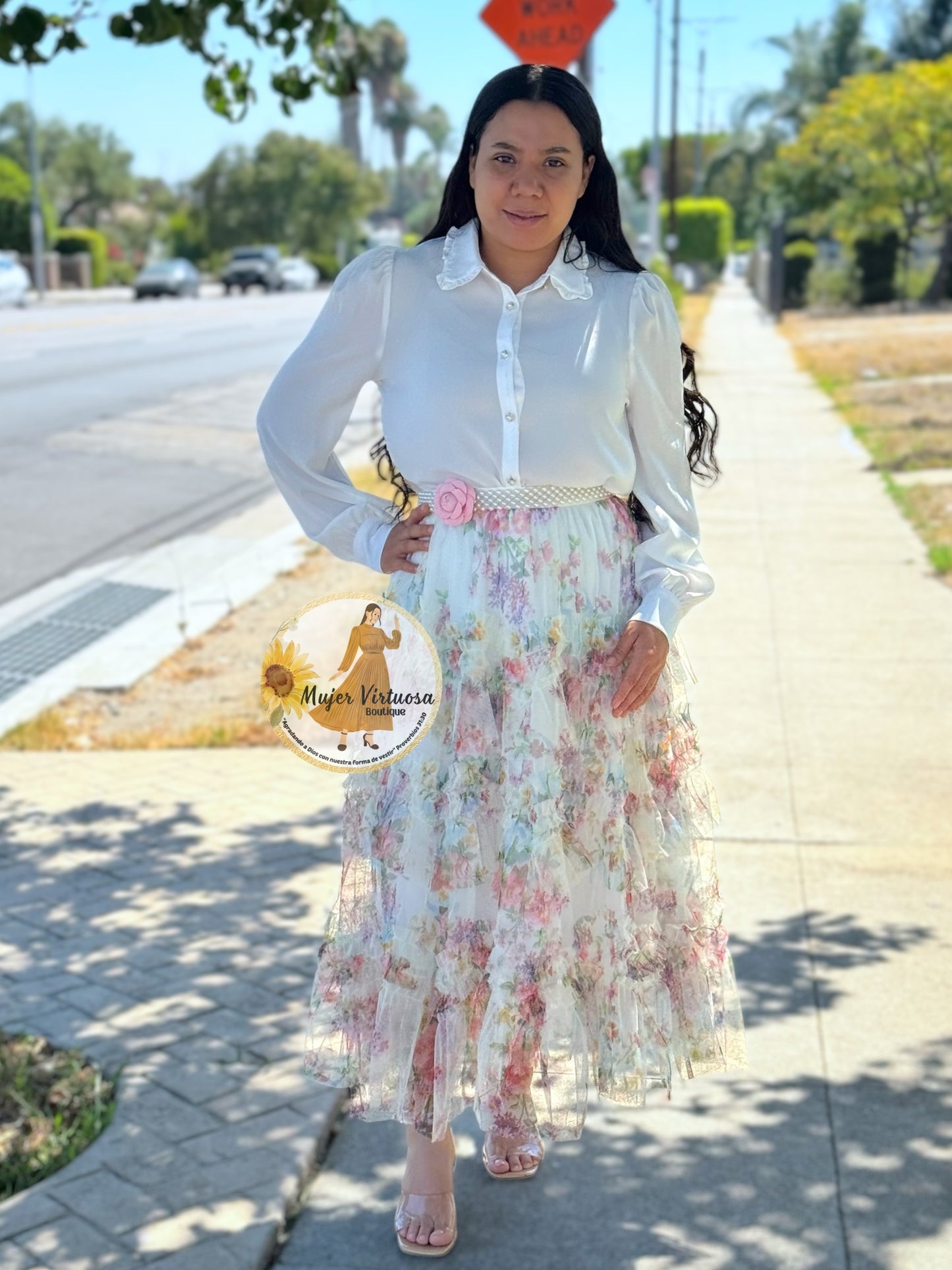 White Floral Mesh Skirt