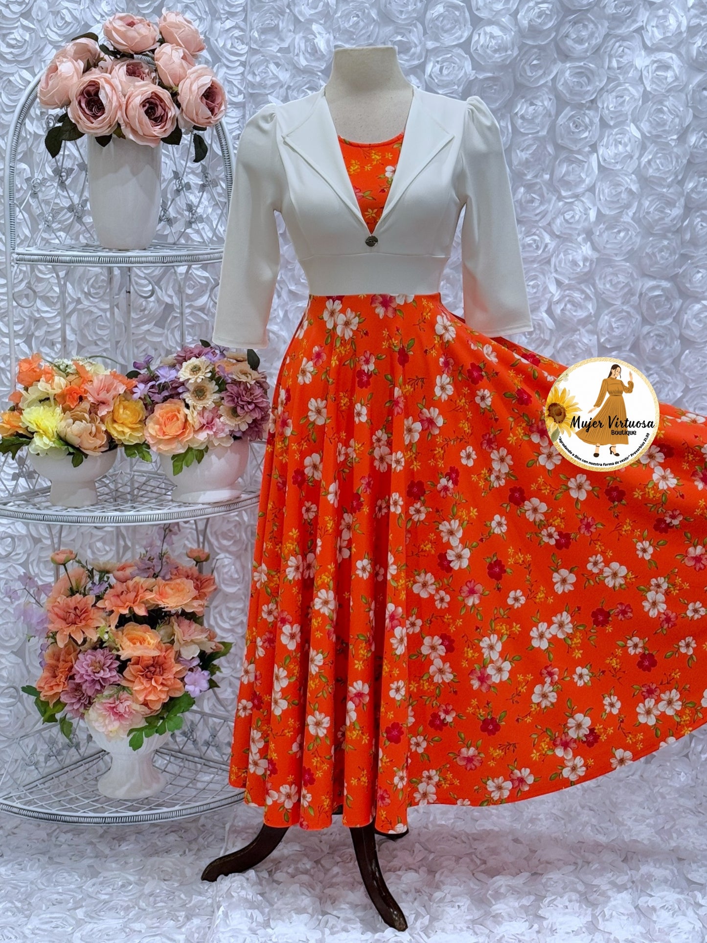 Ivory & Tangerine Floral Blazer Dress