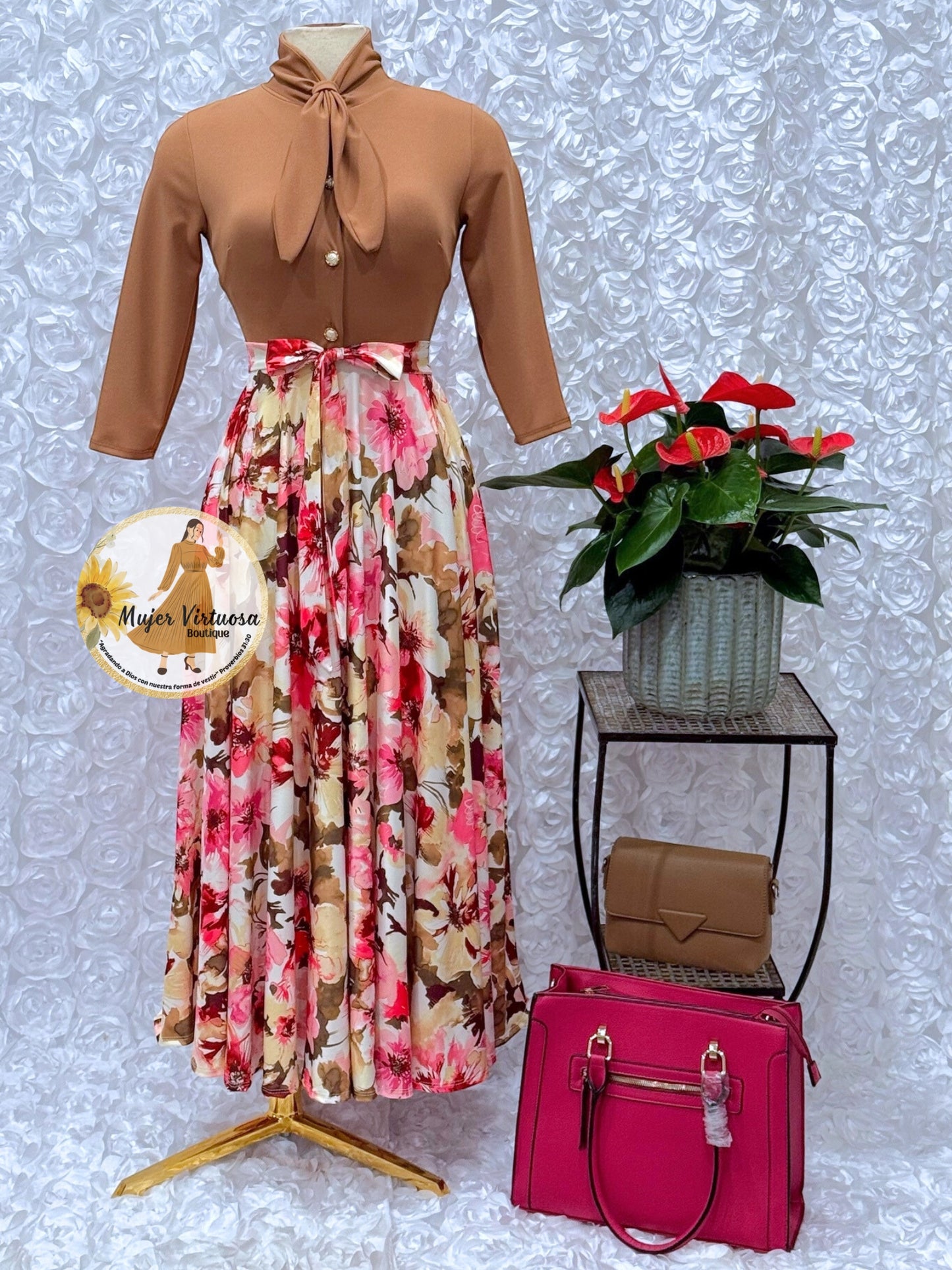 Mocha Floral Vintage Style Dress