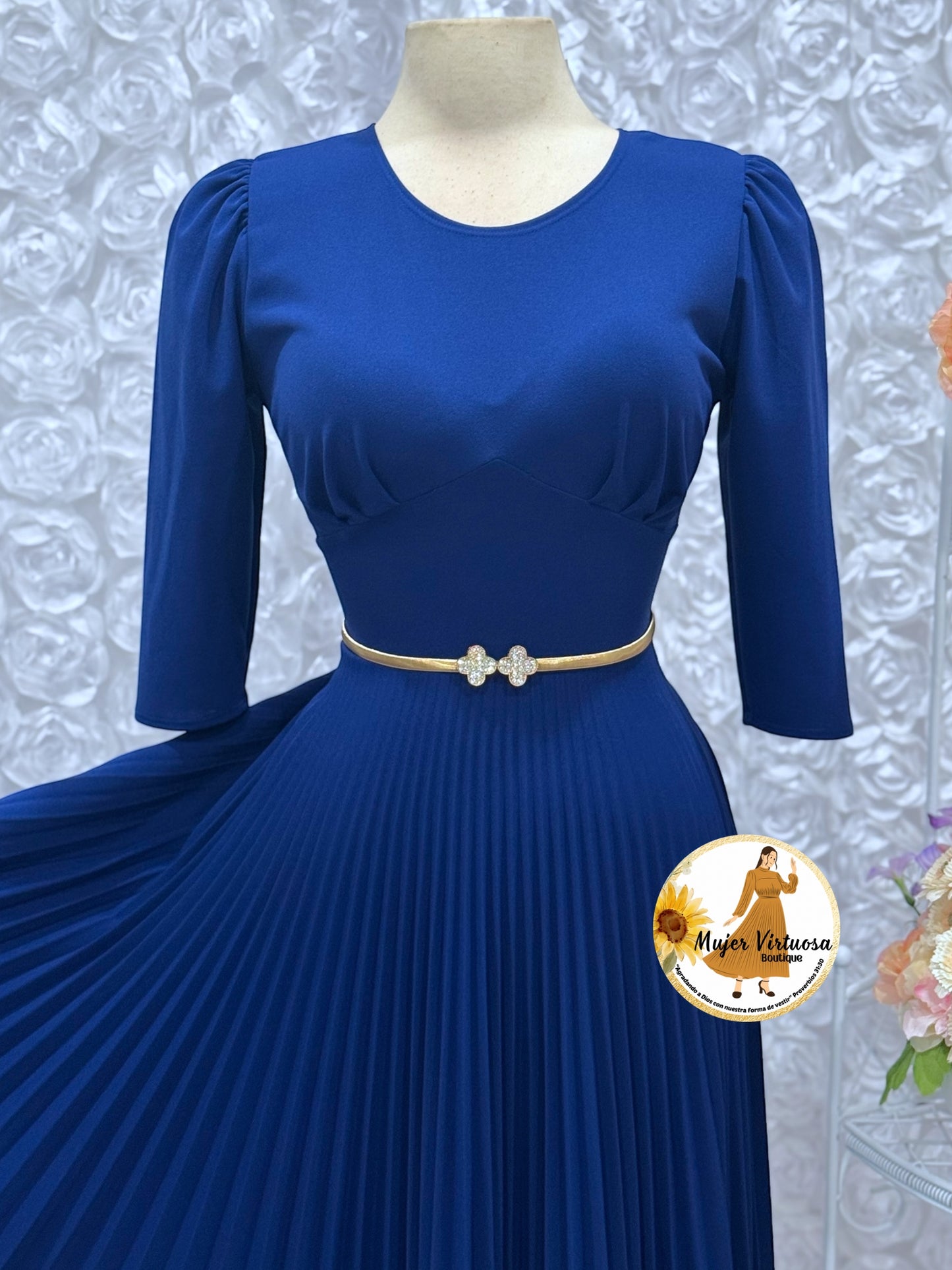 Cristel Royal Blue Midi Pleated Dress