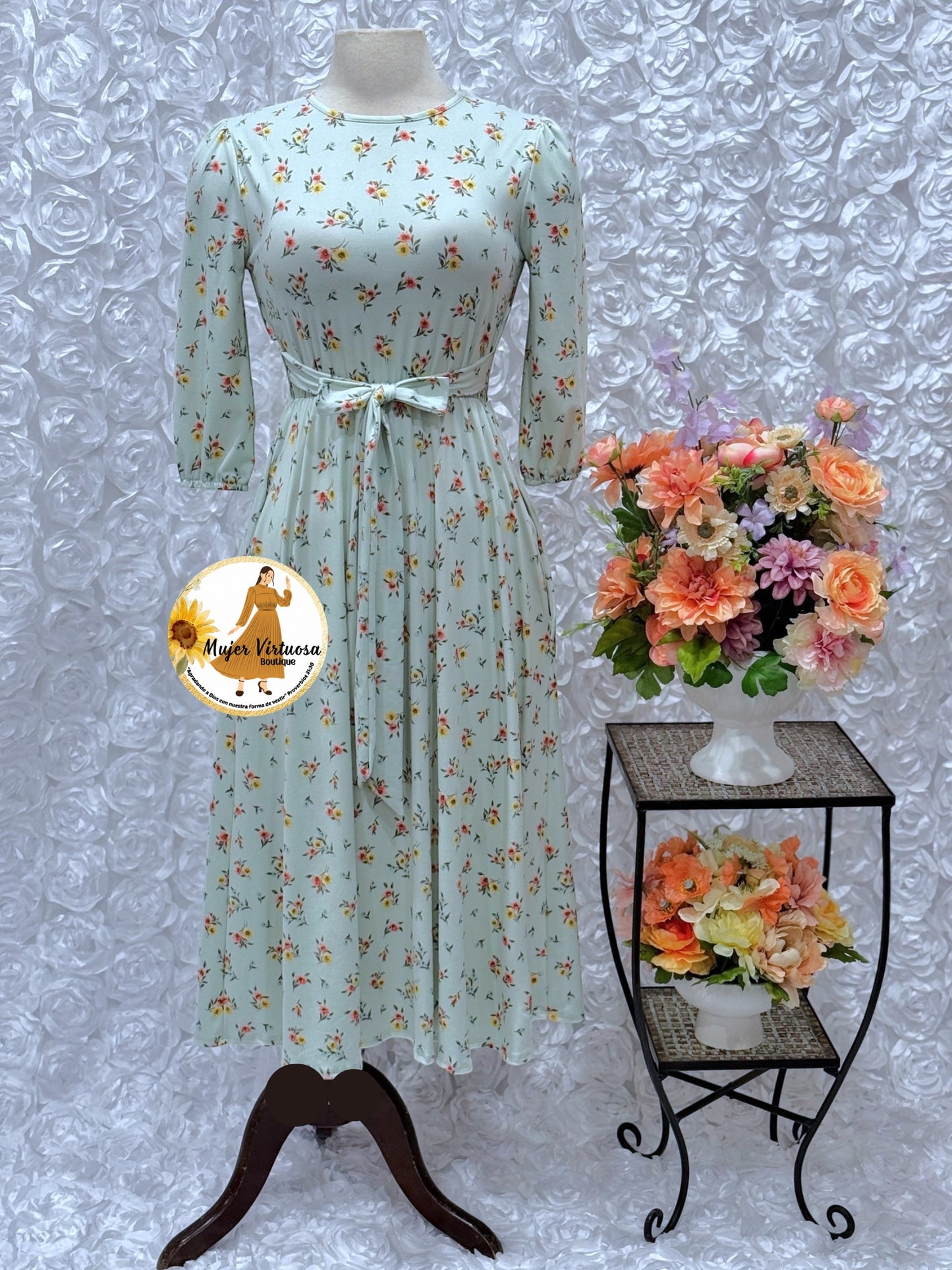 Adele Mint Floral Midi Dress