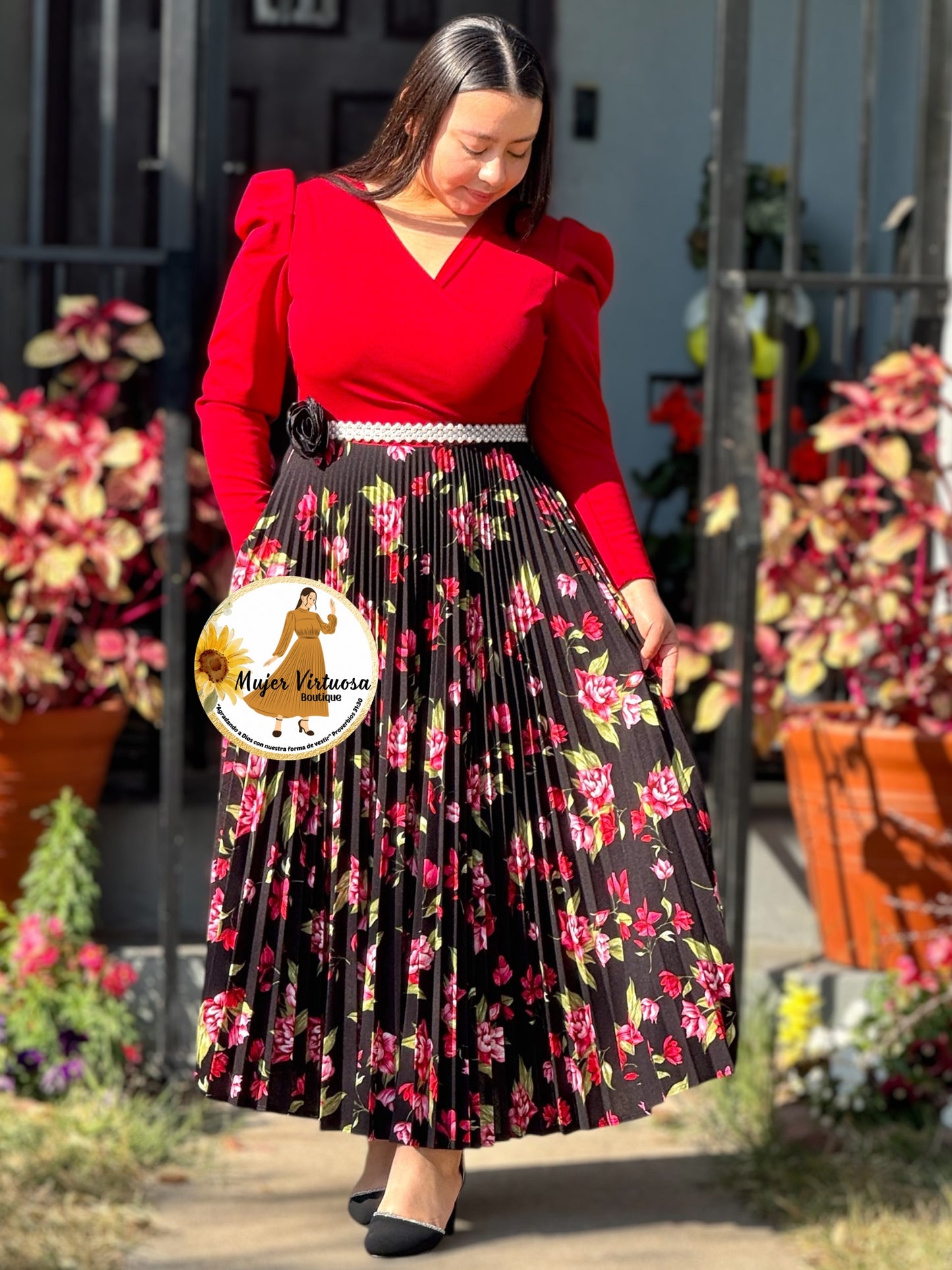 Yvette Red/Black Floral Dress