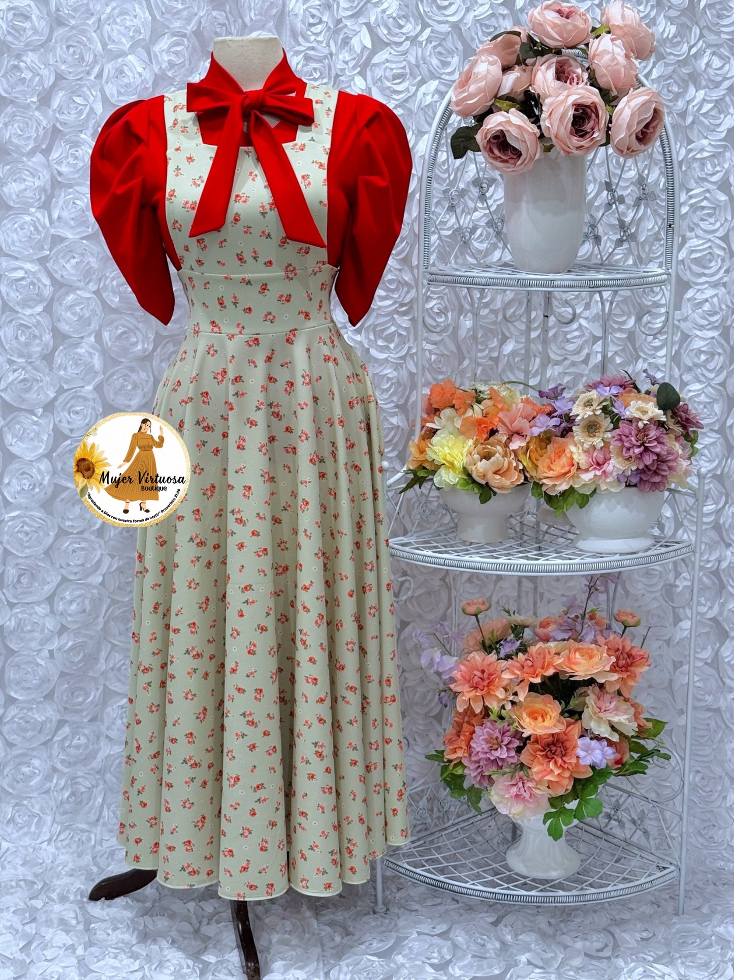 Angie Pistacho & Red Ditsy Floral Overall